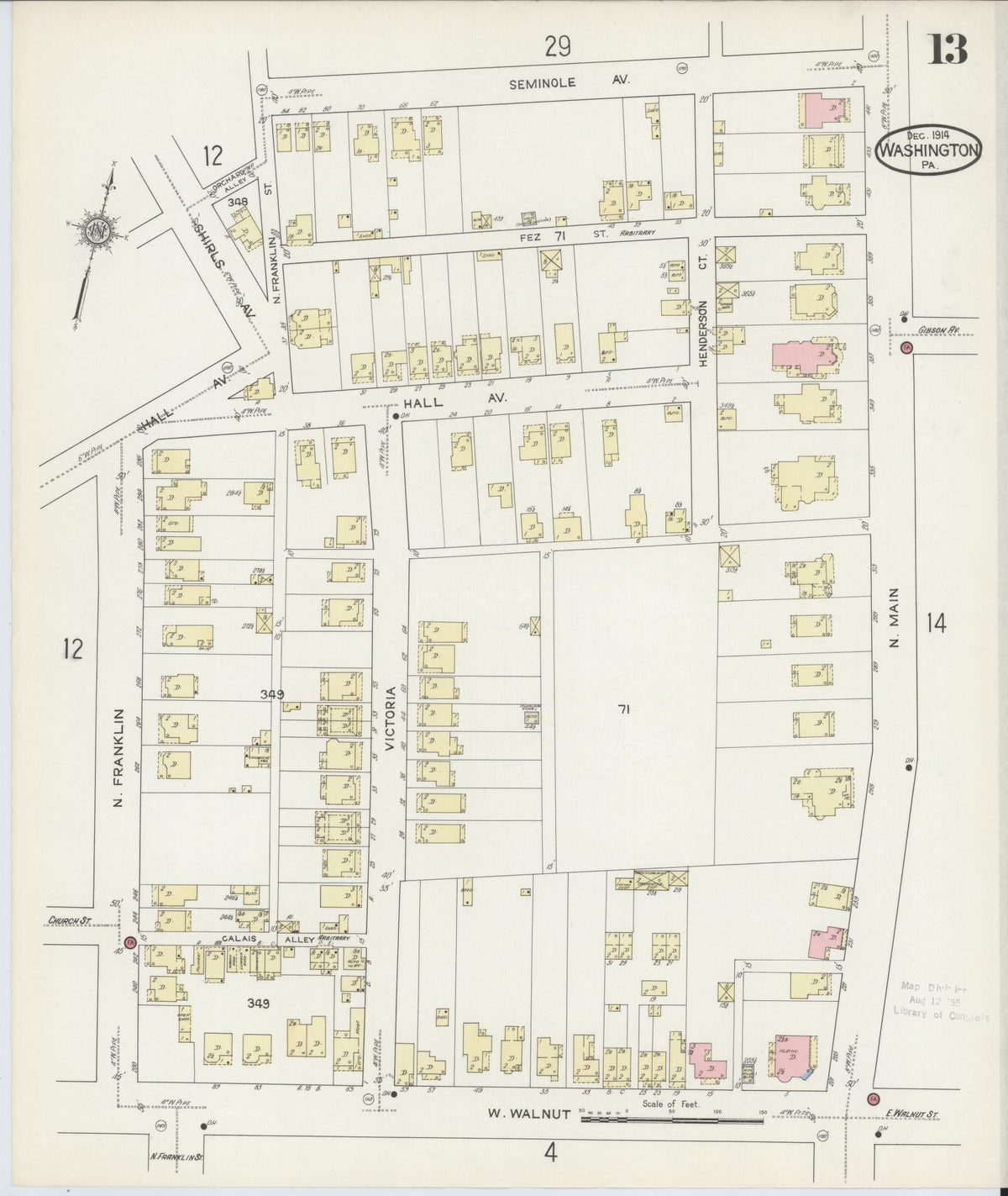Sanborn Fire Insurance Map from Washington, Washington County, Pennsylvania (1914), Sheet #0013 - Complete Map Set gallery image, historic Sanborn map, vintage wall art, Sanborn Fire Insurance Map from Washington Washington