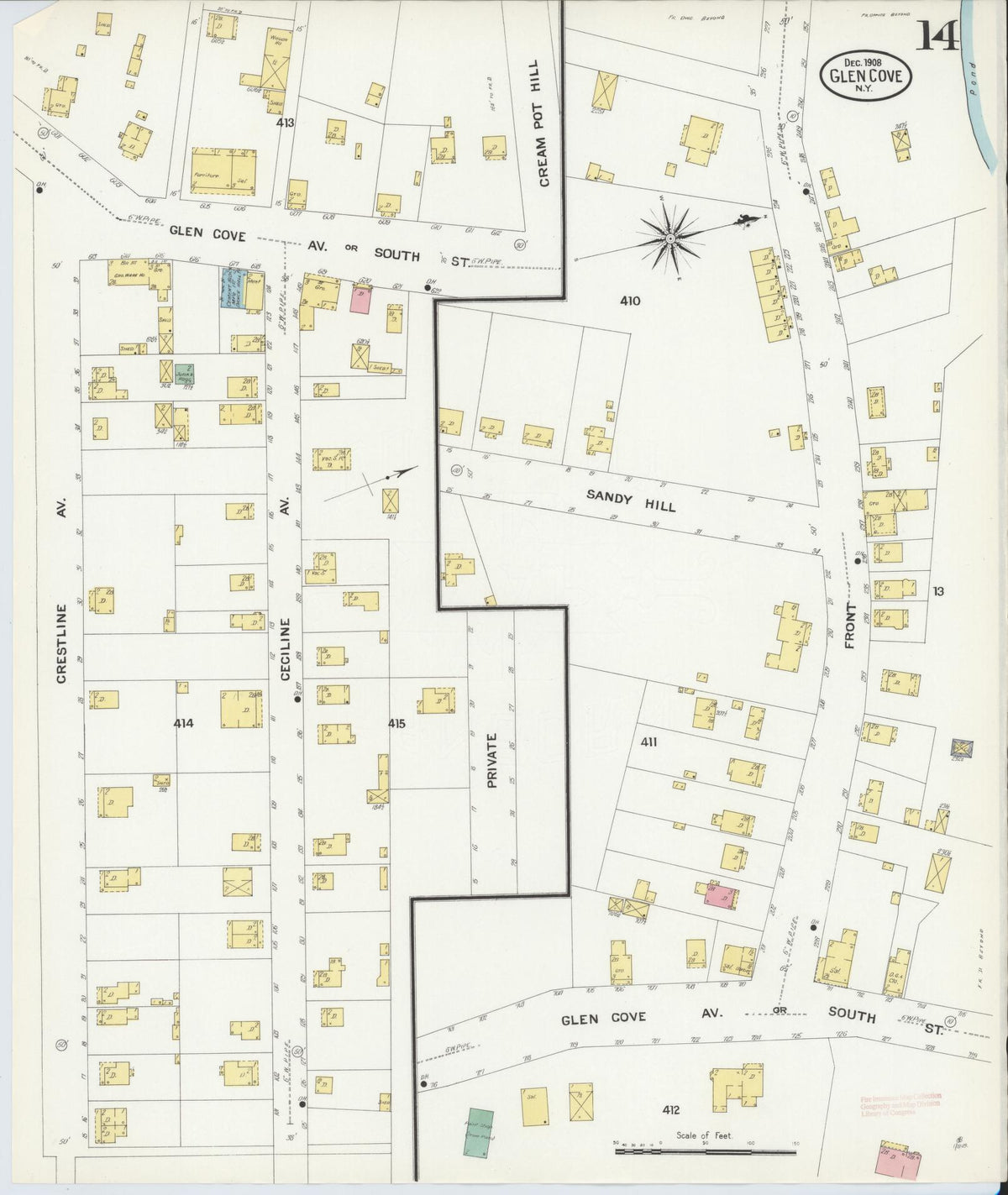 Sanborn Fire Insurance Map from Glen Cove, Nassau County, New York (1908), Sheet #0014 - Complete Map Set gallery image, historic Sanborn map, vintage wall art, New York New York
