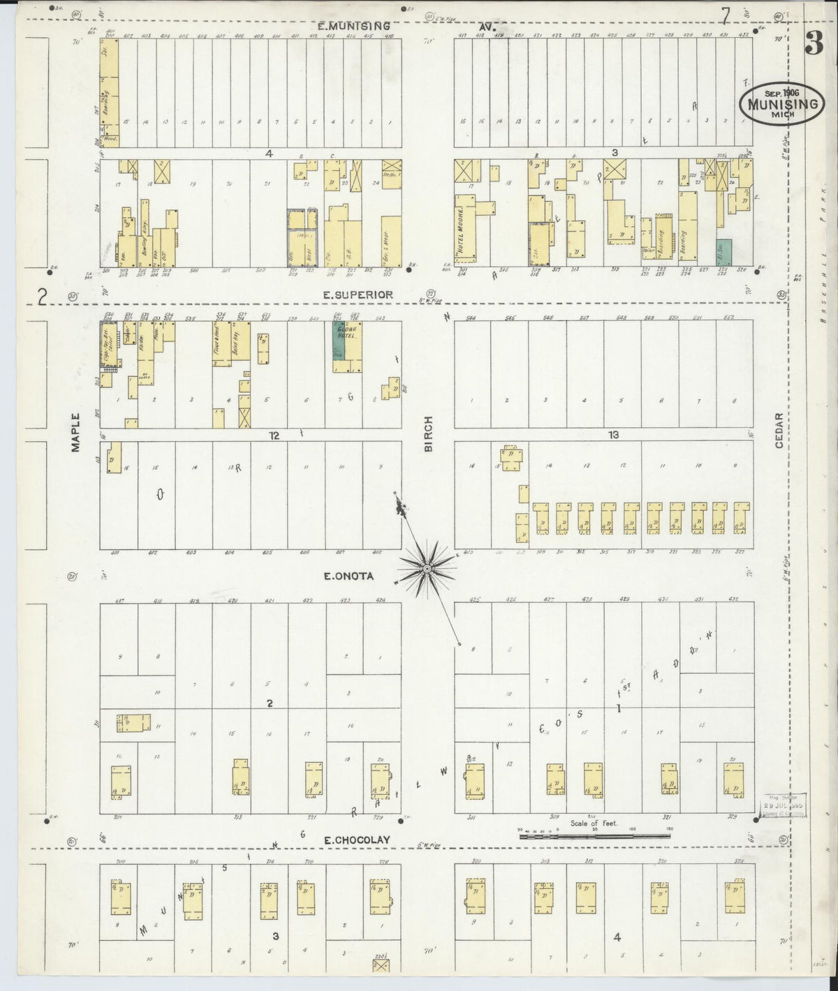 Sanborn Fire Insurance Map from Munising, Alger County, Michigan (1906), Sheet #0003 - Historic Sanborn Fire Insurance Map Print, vintage old map wall art, antique decor, genealogy gift, Michigan Michigan map