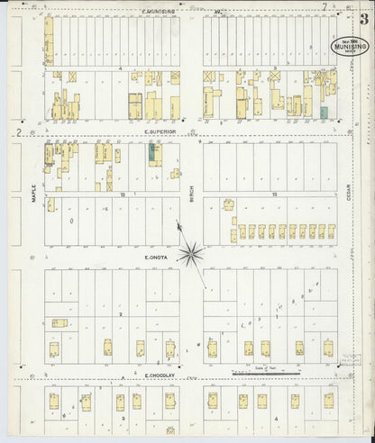 Sanborn Fire Insurance Map from Munising, Alger County, Michigan (1906), Sheet #0003 - Historic Sanborn Fire Insurance Map Print, vintage old map wall art, antique decor, genealogy gift, Michigan Michigan map