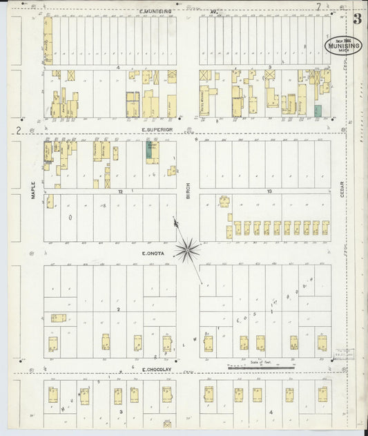 Sanborn Fire Insurance Map from Munising, Alger County, Michigan (1906), Sheet #0003 - Historic Sanborn Fire Insurance Map Print, vintage old map wall art, antique decor, genealogy gift, Michigan Michigan map