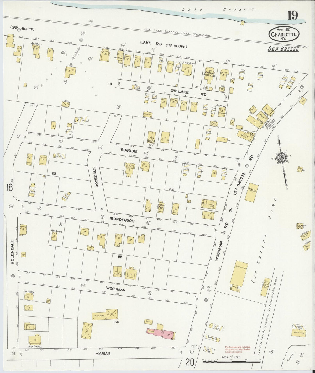 Sanborn Fire Insurance Map from Charlotte, Monroe County, New York (1912), Sheet #0019 - Historic Sanborn Fire Insurance Map Print, vintage old map wall art, antique decor, genealogy gift, New York New York map
