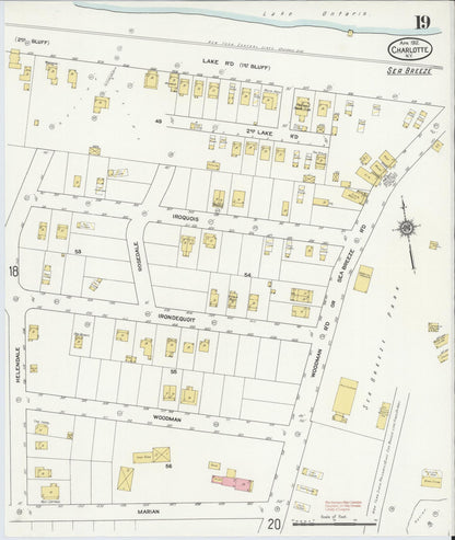 Sanborn Fire Insurance Map from Charlotte, Monroe County, New York (1912), Sheet #0019 - Historic Sanborn Fire Insurance Map Print, vintage old map wall art, antique decor, genealogy gift, New York New York map