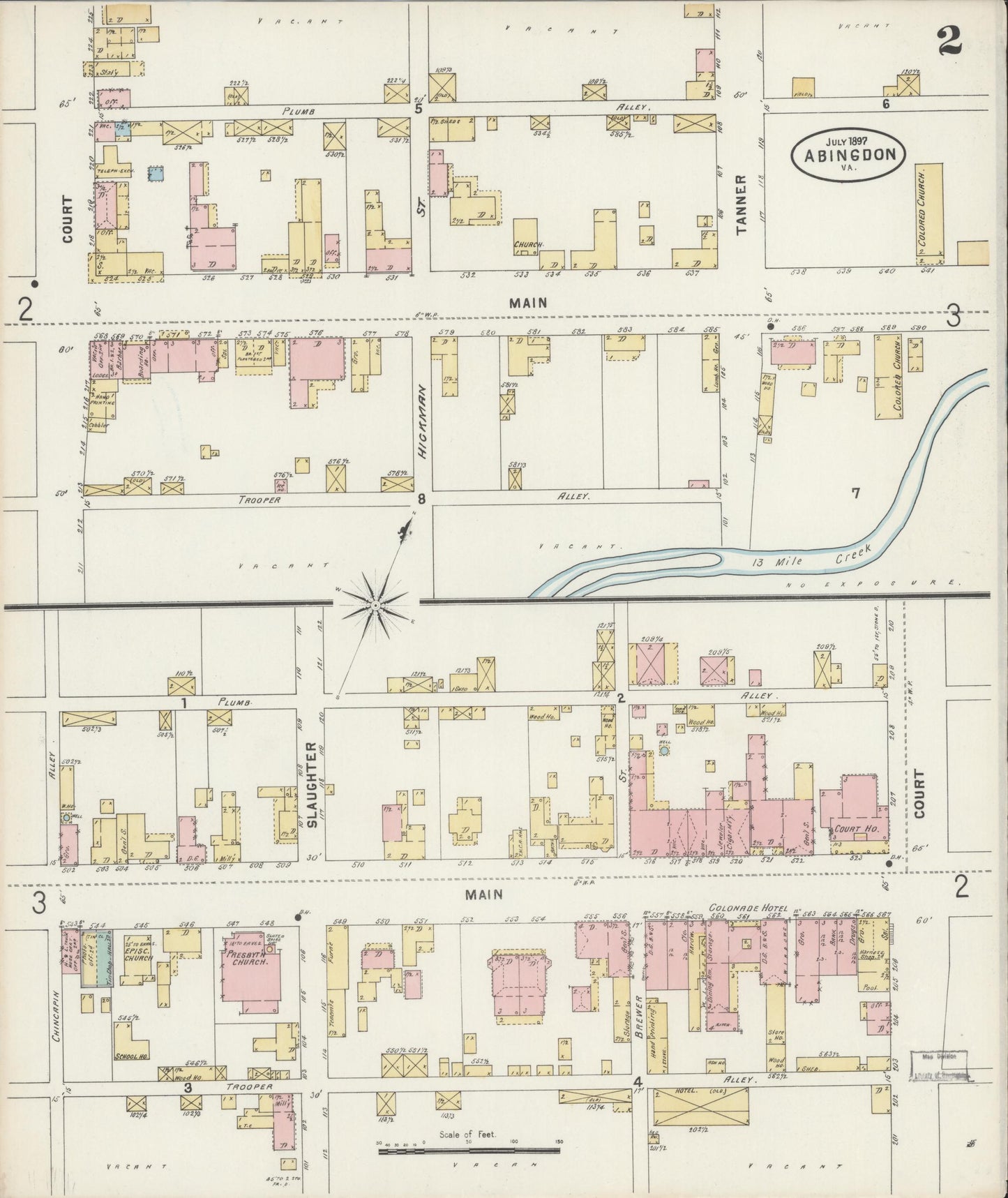 Sanborn Fire Insurance Map from Abingdon, Washington County, Virginia (1897), Sheet #0002 - Complete Map Set gallery image, historic Sanborn map, vintage wall art, Virginia Virginia