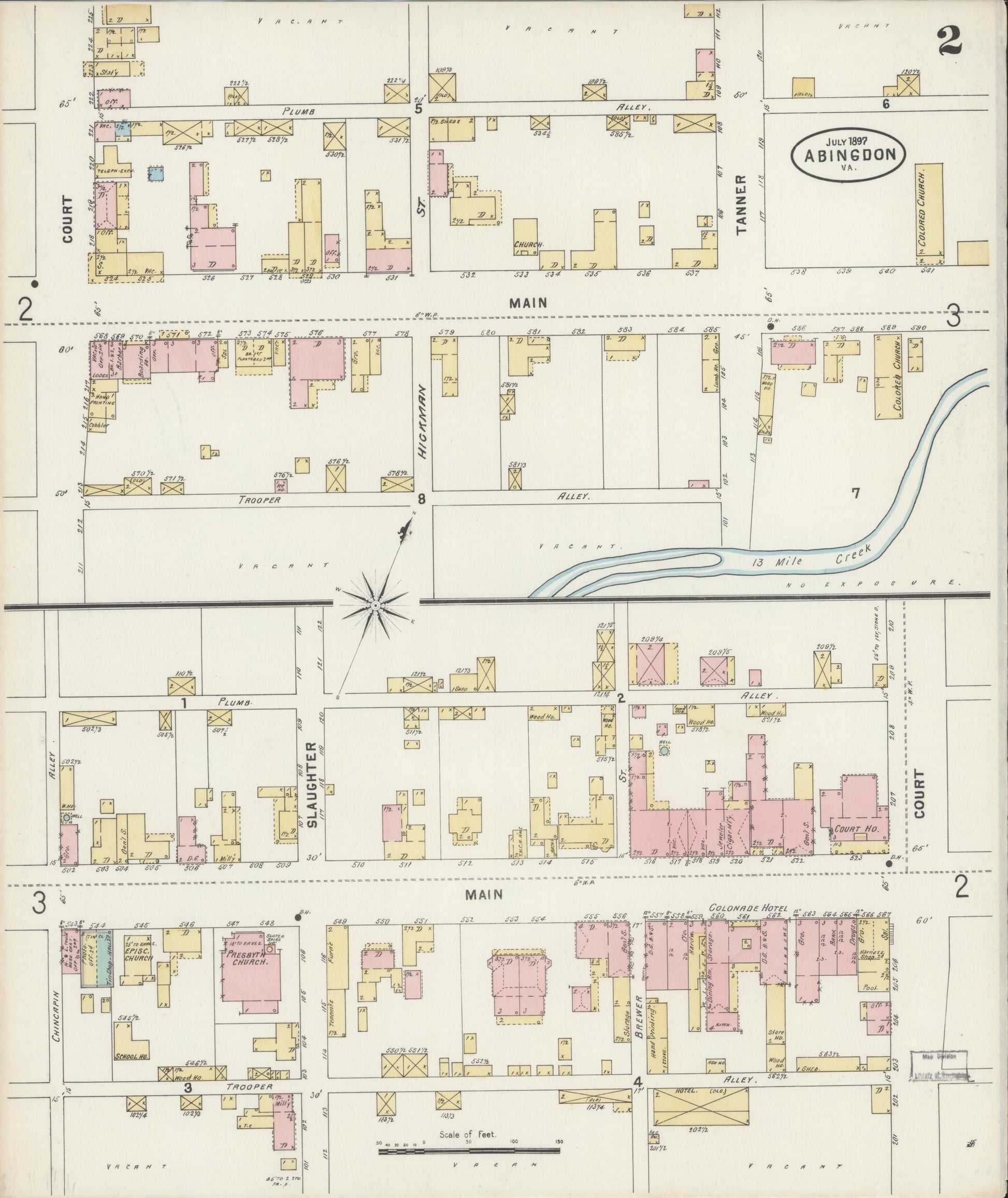 Sanborn Fire Insurance Map from Abingdon, Washington County, Virginia (1897), Sheet #0002 - Complete Map Set gallery image, historic Sanborn map, vintage wall art, Virginia Virginia