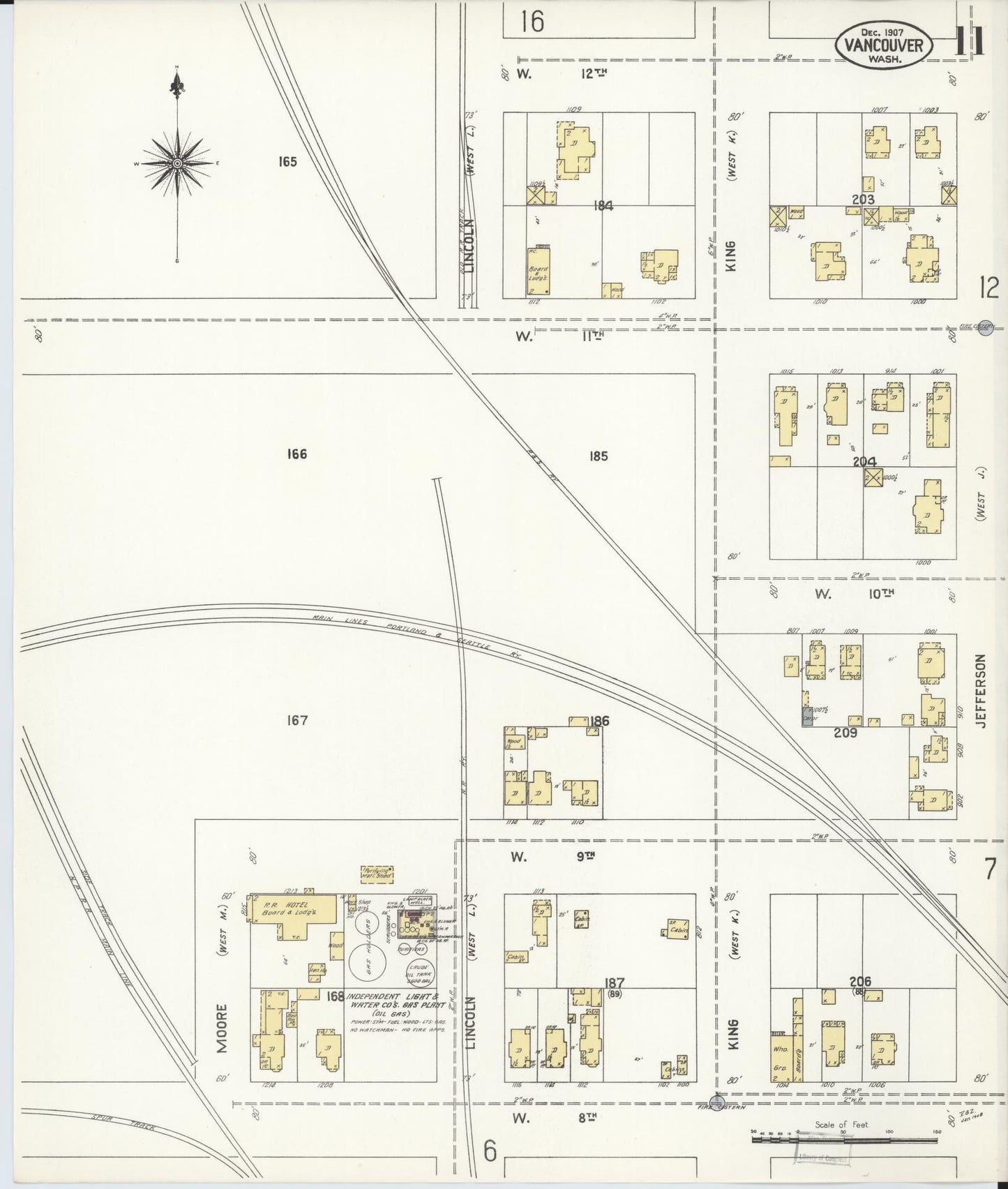 Sanborn Fire Insurance Map from Vancouver, Clark County, Washington (1907), Sheet #0011 - Historic Sanborn Fire Insurance Map Print, vintage old map wall art, antique decor, genealogy gift, Washington Washington map