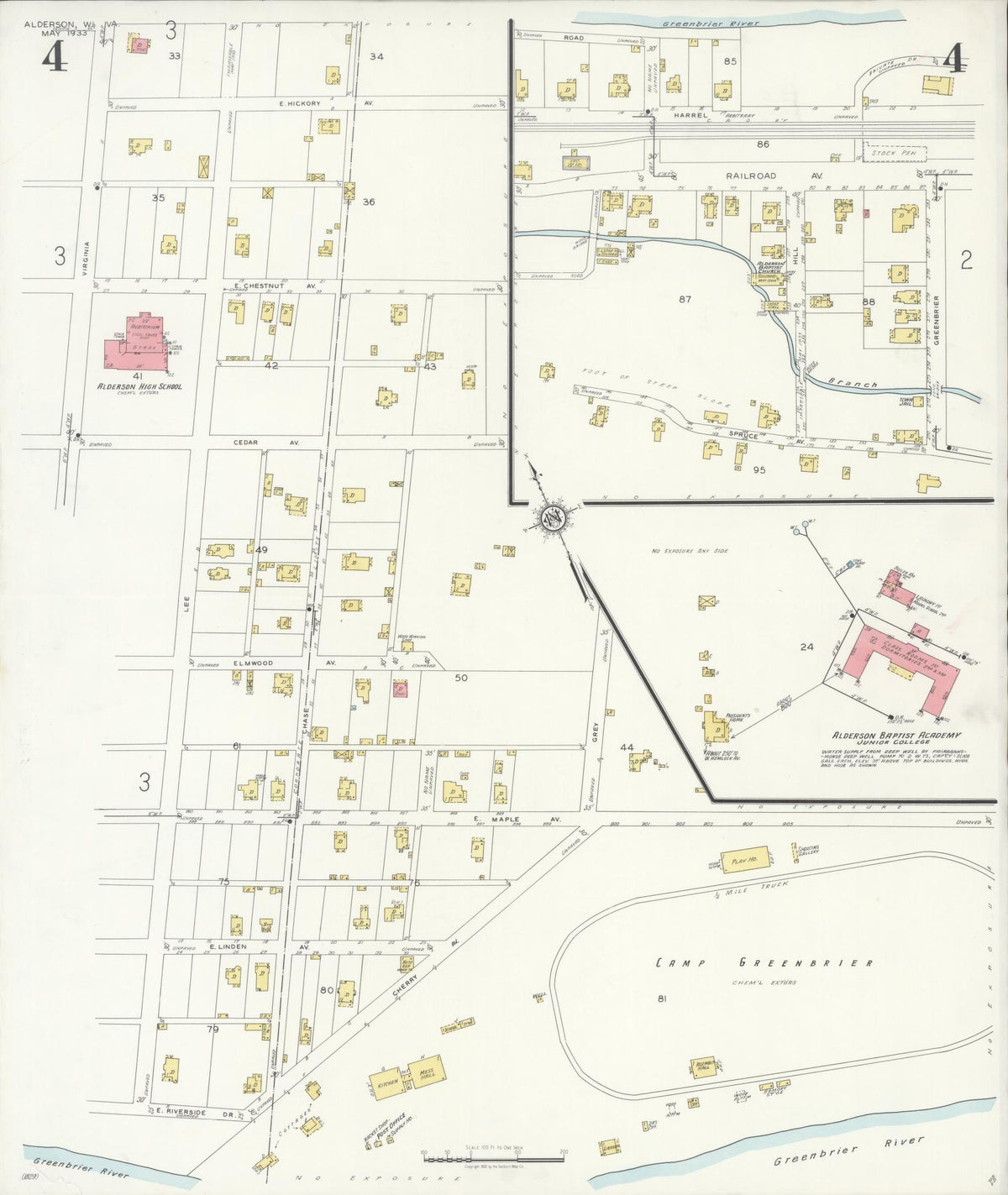 Sanborn Fire Insurance Map from Alderson, Greenbrier And Monroe Counties, West Virginia (1933), Sheet #0004 - Complete Map Set gallery image, historic Sanborn map, vintage wall art, West Virginia West Virginia