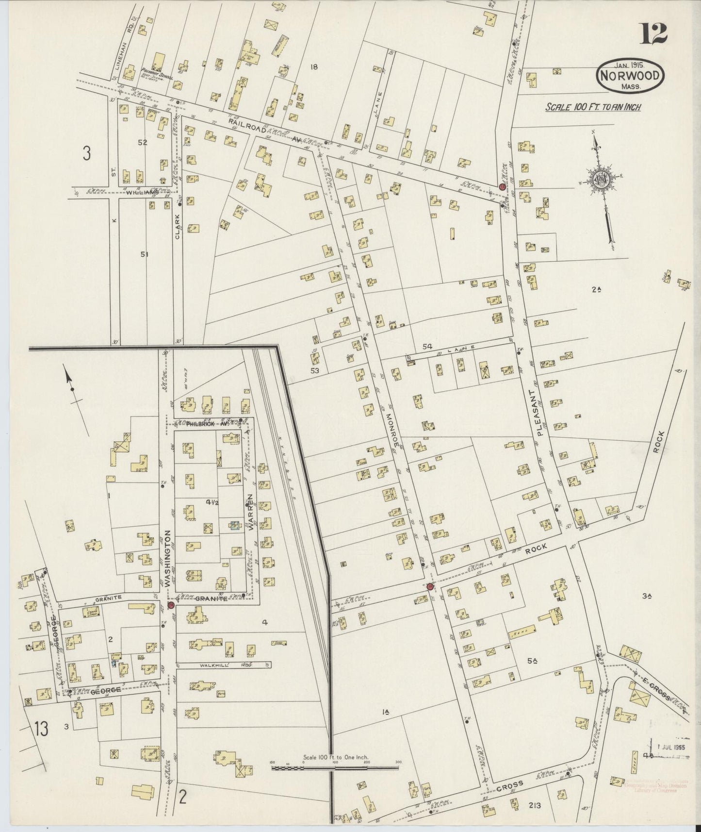 Sanborn Fire Insurance Map from Norwood, Norfolk County, Massachusetts (1915), Sheet #0012 - Complete Map Set gallery image, historic Sanborn map, vintage wall art, Massachusetts Massachusetts