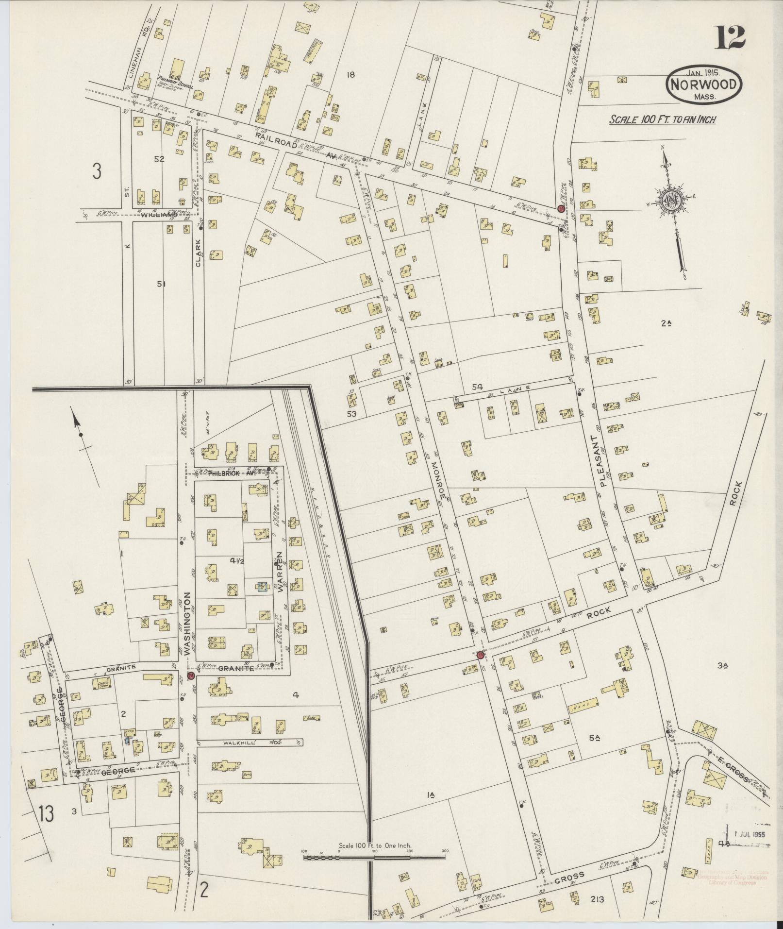 Sanborn Fire Insurance Map from Norwood, Norfolk County, Massachusetts (1915), Sheet #0012 - Complete Map Set gallery image, historic Sanborn map, vintage wall art, Massachusetts Massachusetts