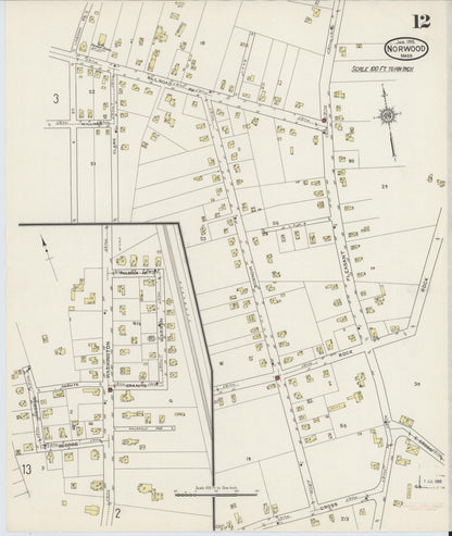 Sanborn Fire Insurance Map from Norwood, Norfolk County, Massachusetts (1915), Sheet #0012 - Complete Map Set gallery image, historic Sanborn map, vintage wall art, Massachusetts Massachusetts