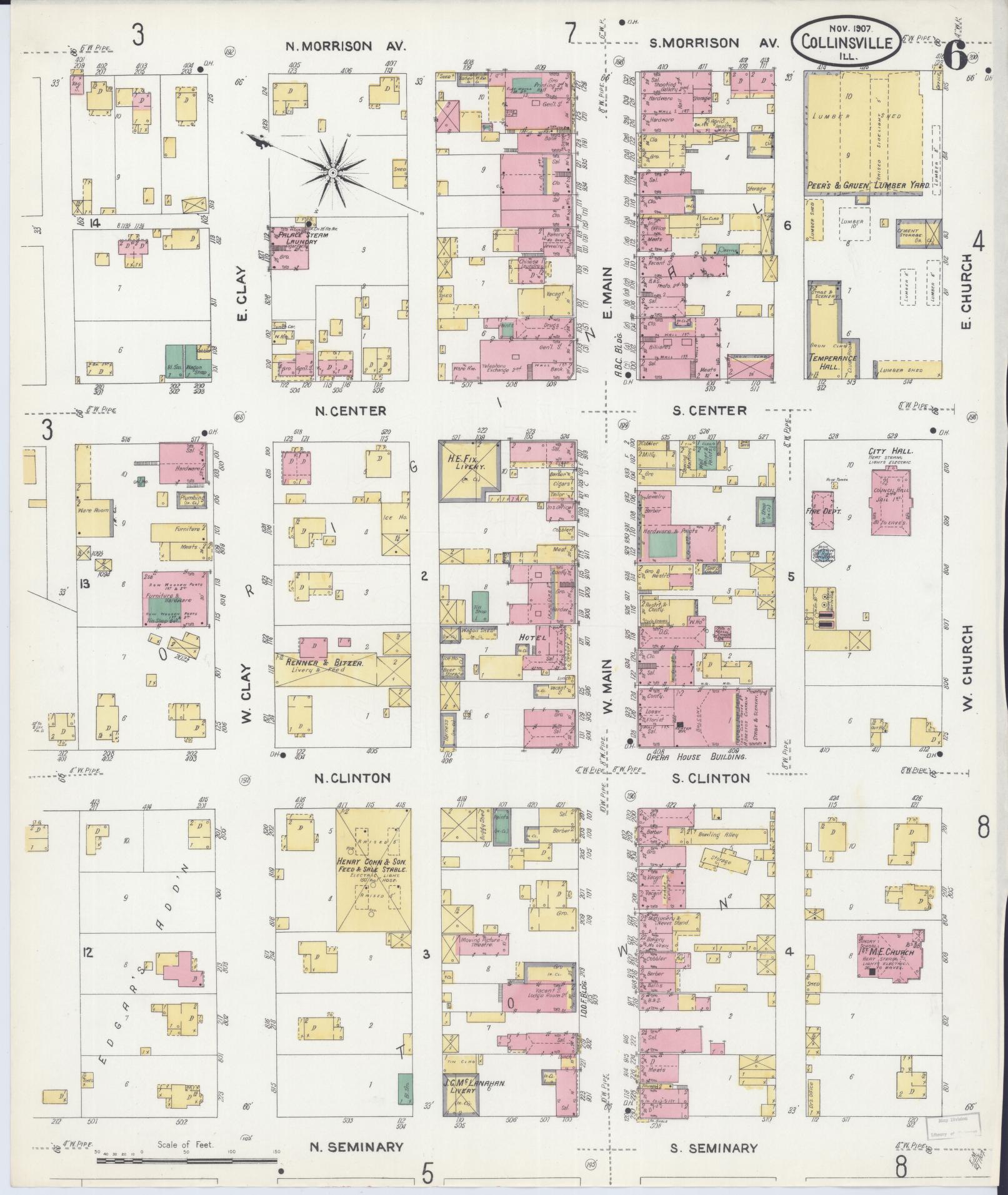 Sanborn Fire Insurance Map from Collinsville, Madison County, Illinois (1907), Sheet #0006 - Complete Map Set gallery image, historic Sanborn map, vintage wall art, Illinois Illinois
