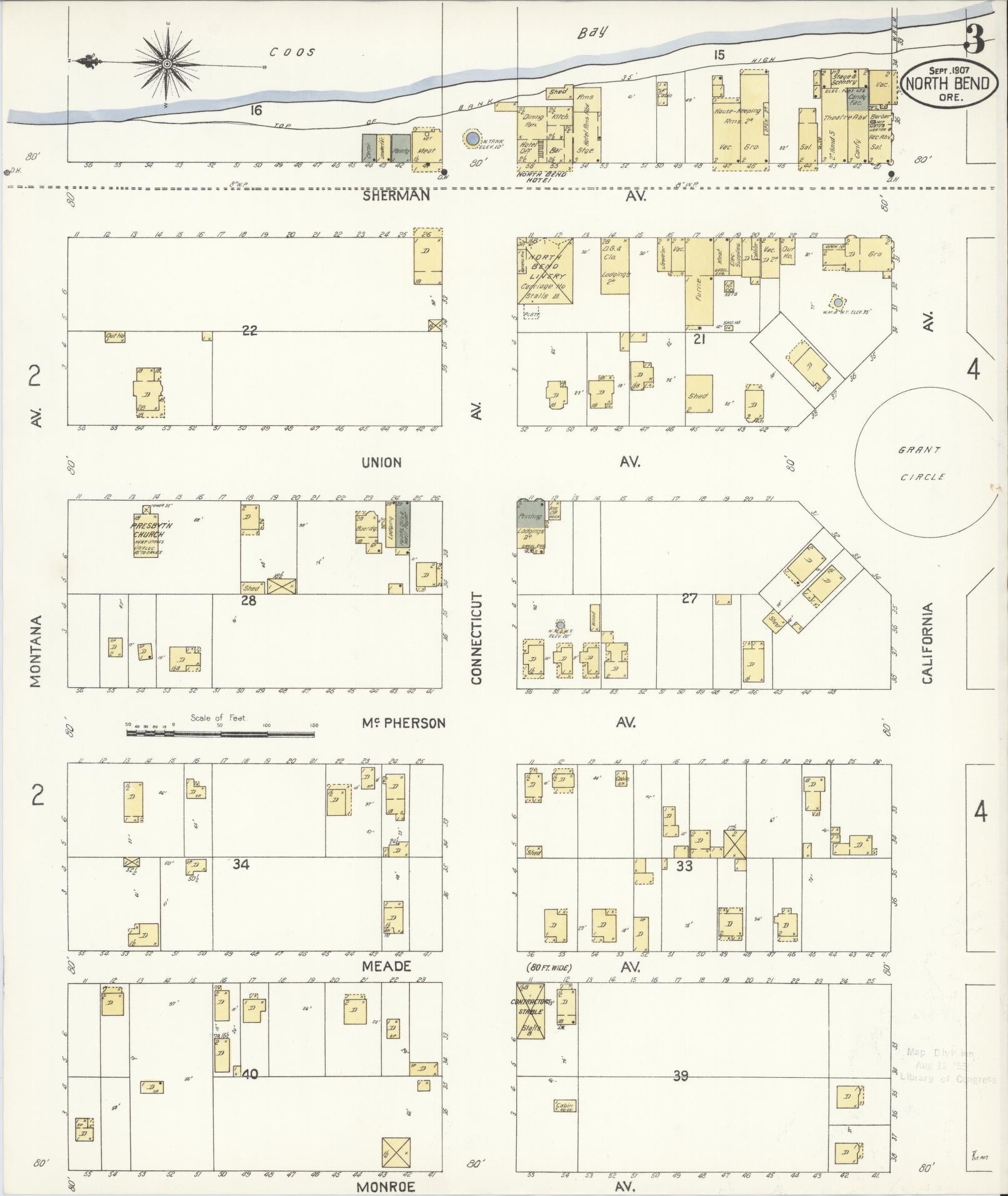 Sanborn Fire Insurance Map from North Bend, Coos County, Oregon (1907), Sheet #0003 - Complete Map Set gallery image, historic Sanborn map, vintage wall art, Oregon Oregon