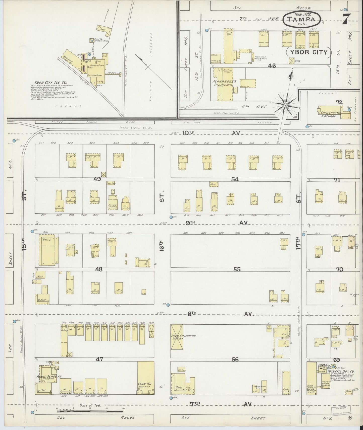 Sanborn Fire Insurance Map from Tampa, Hillsborough County, Florida (1892), Sheet #0007 - Historic Sanborn Fire Insurance Map Print, vintage old map wall art, antique decor, genealogy gift, Florida Florida map