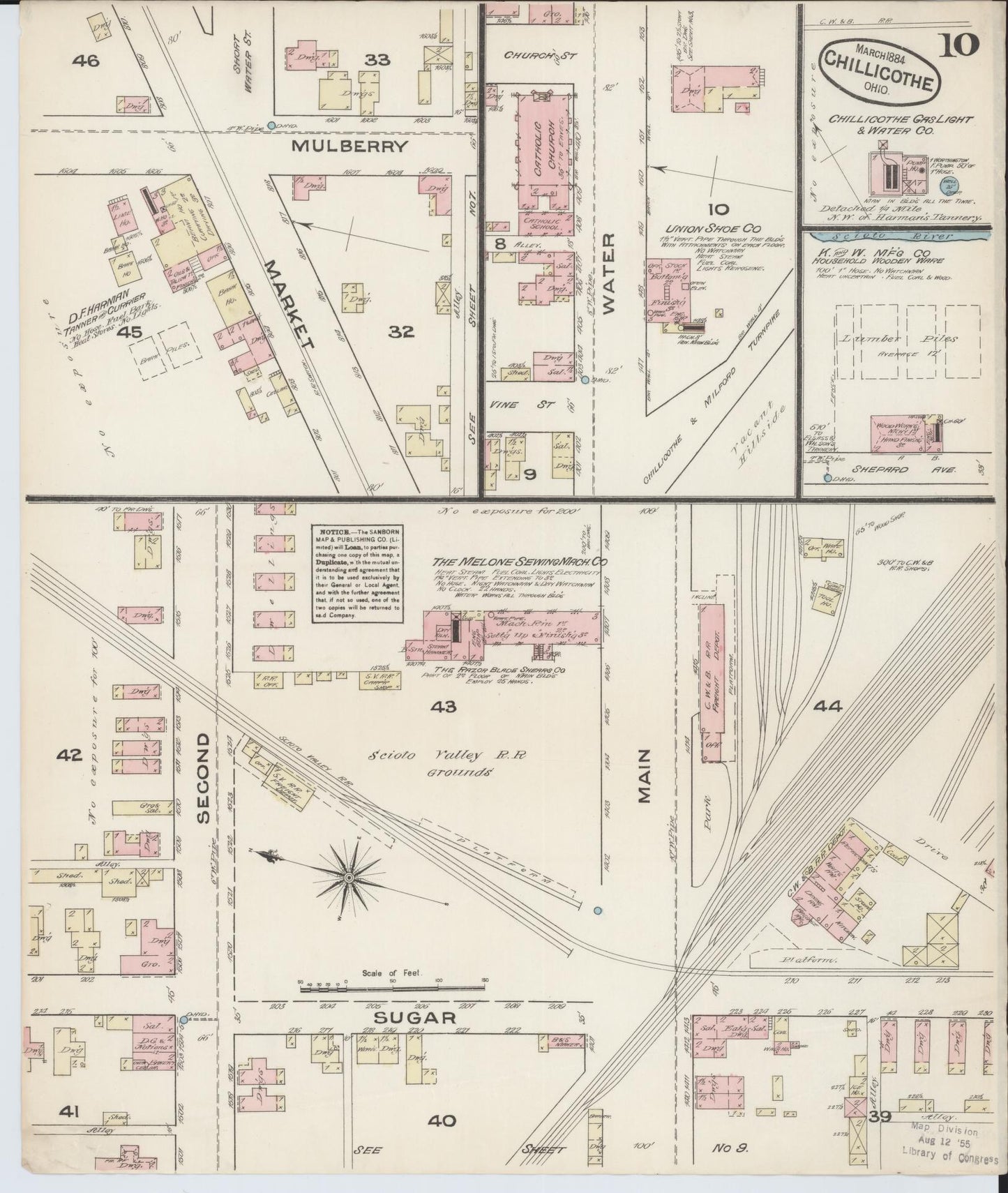 Sanborn Fire Insurance Map from Chillicothe, Ross County, Ohio (1884), Sheet #0010 - Historic Sanborn Fire Insurance Map Print, vintage old map wall art, antique decor, genealogy gift, Ohio Ohio map