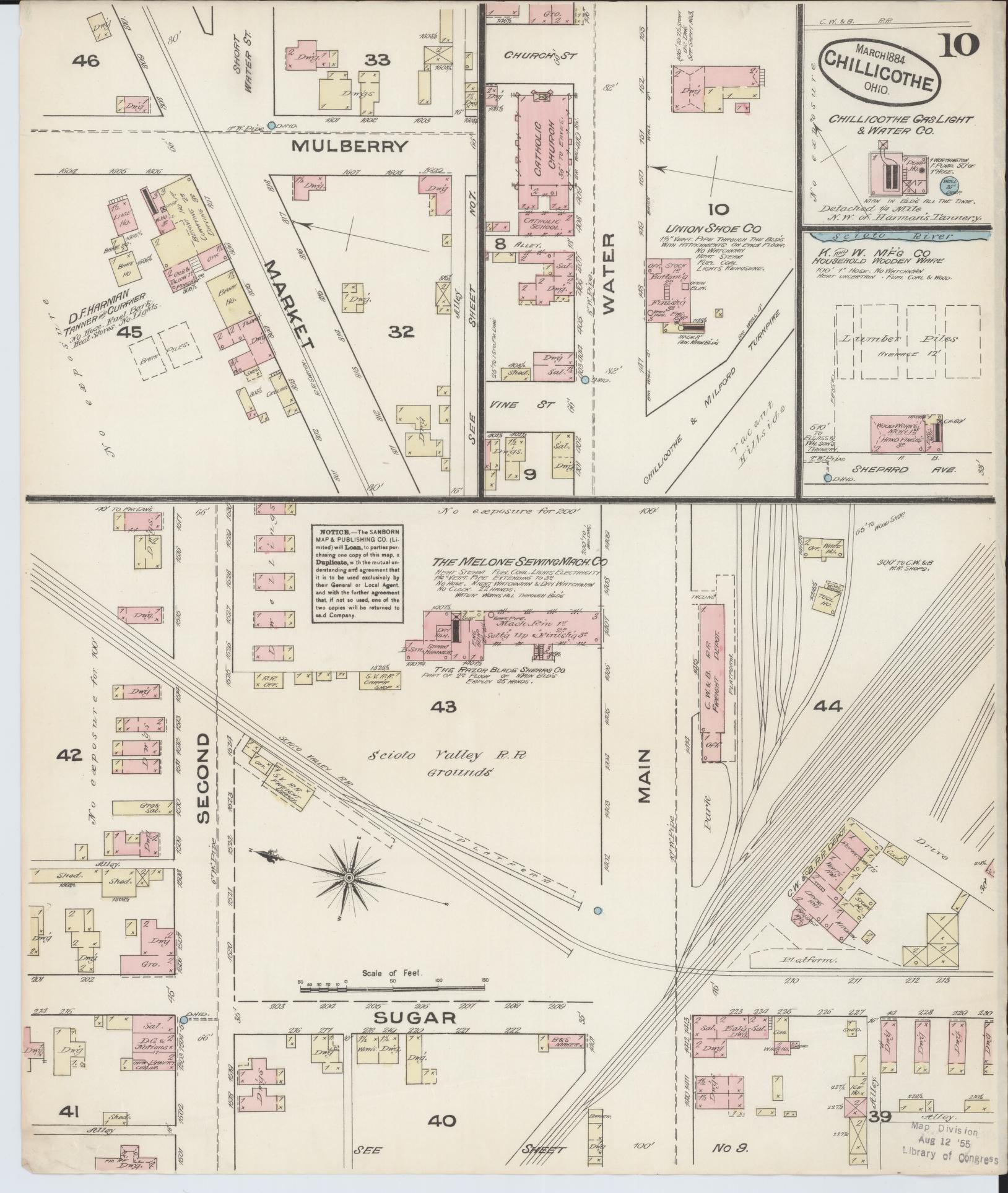 Sanborn Fire Insurance Map from Chillicothe, Ross County, Ohio (1884), Sheet #0010 - Historic Sanborn Fire Insurance Map Print, vintage old map wall art, antique decor, genealogy gift, Ohio Ohio map