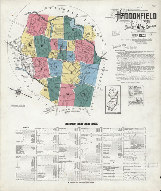 Sanborn Fire Insurance Map from Haddonfield, Camden County, New Jersey (1923), Sheet #0001 - Complete Map Set gallery image, historic Sanborn map, vintage wall art, New Jersey New Jersey