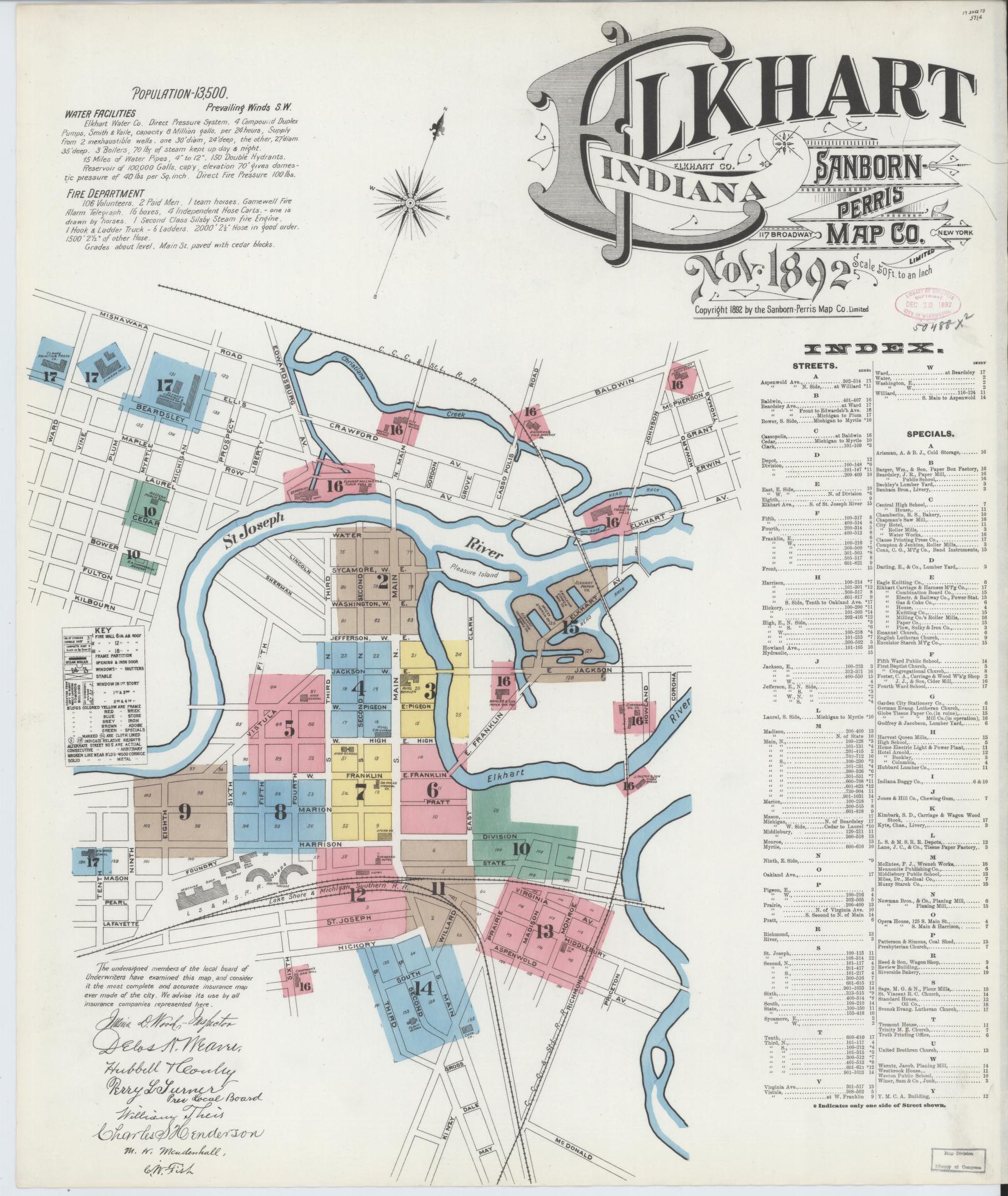 Sanborn Fire Insurance Map from Elkhart, Elkhart County, Indiana (1892), Sheet #0001 - Complete Map Set gallery image, historic Sanborn map, vintage wall art, Indiana Indiana