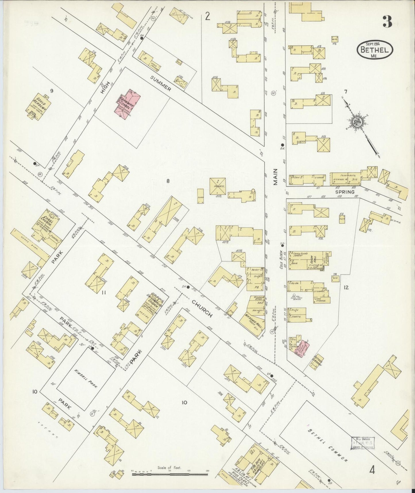 Sanborn Fire Insurance Map from Bethel, Oxford County, Maine (1914), Sheet #0003 - Complete Map Set gallery image, historic Sanborn map, vintage wall art, Maine Maine
