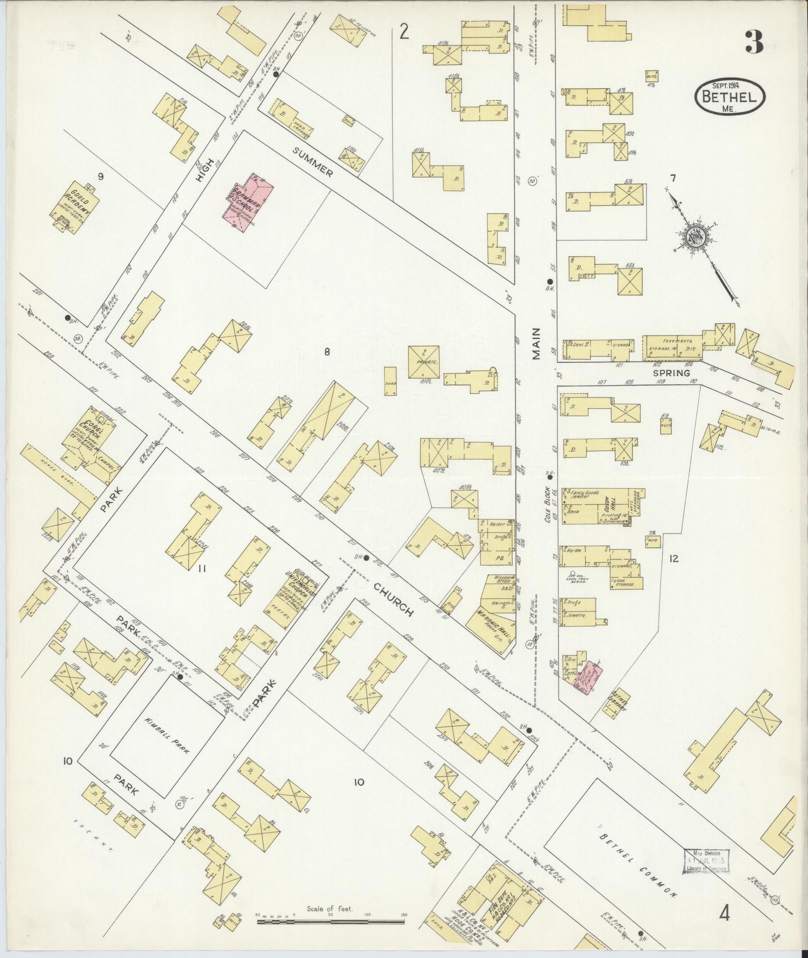 Sanborn Fire Insurance Map from Bethel, Oxford County, Maine (1914), Sheet #0003 - Complete Map Set gallery image, historic Sanborn map, vintage wall art, Maine Maine