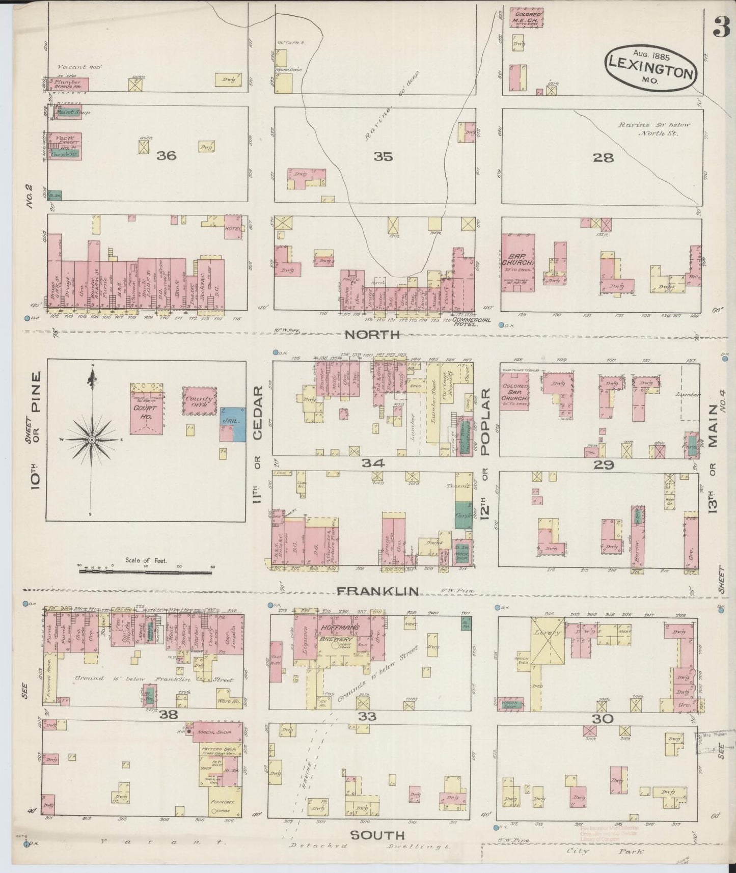 Sanborn Fire Insurance Map from Lexington, Lafayette County, Missouri (1885), Sheet #0003 - Historic Sanborn Fire Insurance Map Print, vintage old map wall art, antique decor, genealogy gift, Missouri Missouri map
