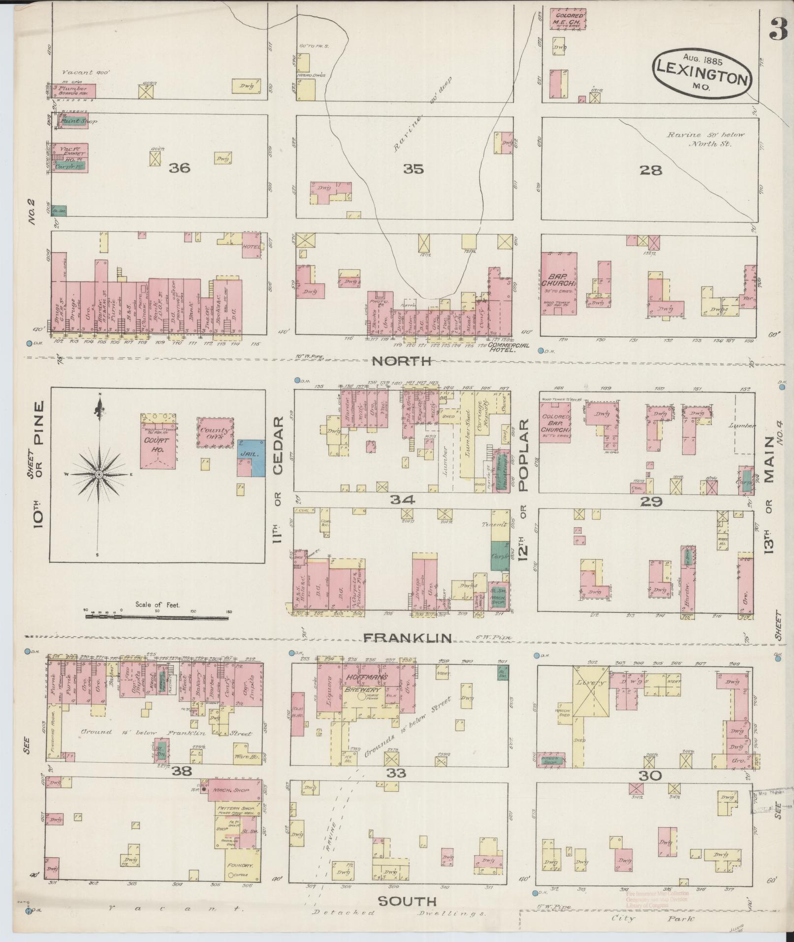 Sanborn Fire Insurance Map from Lexington, Lafayette County, Missouri (1885), Sheet #0003 - Historic Sanborn Fire Insurance Map Print, vintage old map wall art, antique decor, genealogy gift, Missouri Missouri map