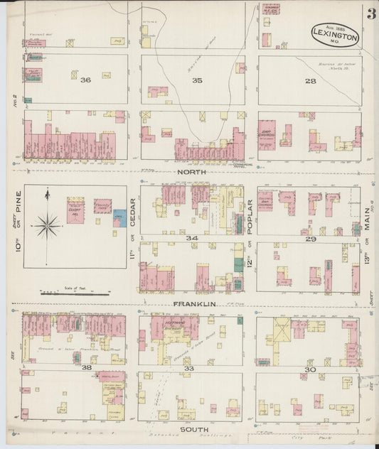 Sanborn Fire Insurance Map from Lexington, Lafayette County, Missouri (1885), Sheet #0003 - Historic Sanborn Fire Insurance Map Print, vintage old map wall art, antique decor, genealogy gift, Missouri Missouri map