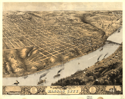 Bird's eye view of Kansas City, Missouri. Jan'y. 1869. (1869) – Historic Bird’s-Eye View Panorama Print