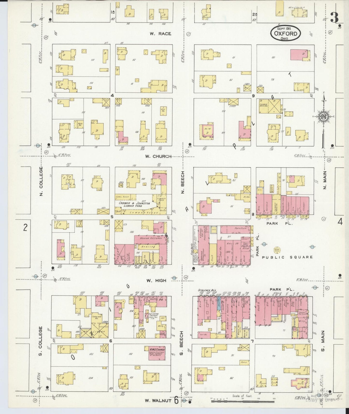 Sanborn Fire Insurance Map from Oxford, Butler County, Ohio (1911), Sheet #0003 - Complete Map Set gallery image, historic Sanborn map, vintage wall art, Ohio Ohio
