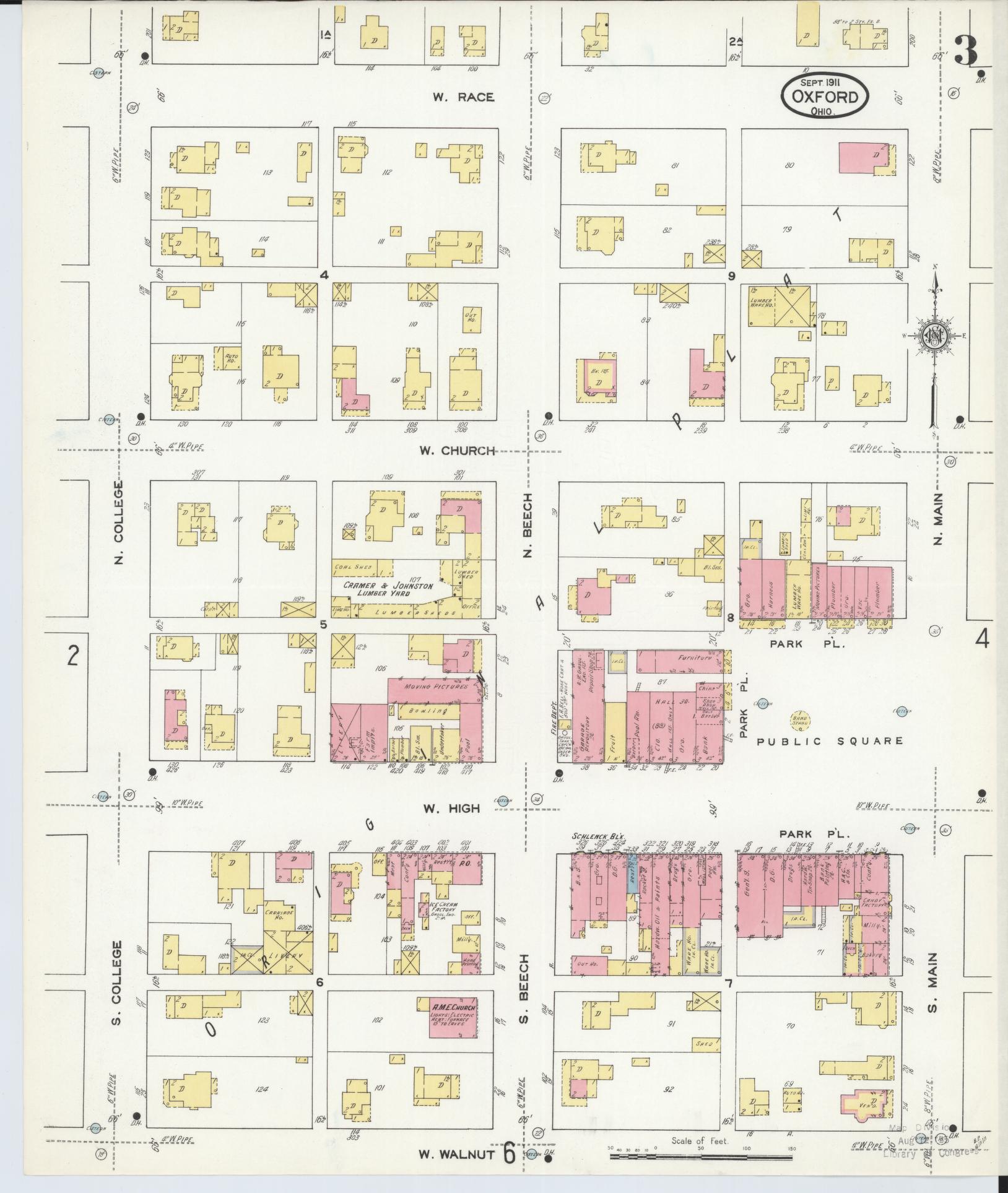 Sanborn Fire Insurance Map from Oxford, Butler County, Ohio (1911), Sheet #0003 - Complete Map Set gallery image, historic Sanborn map, vintage wall art, Ohio Ohio