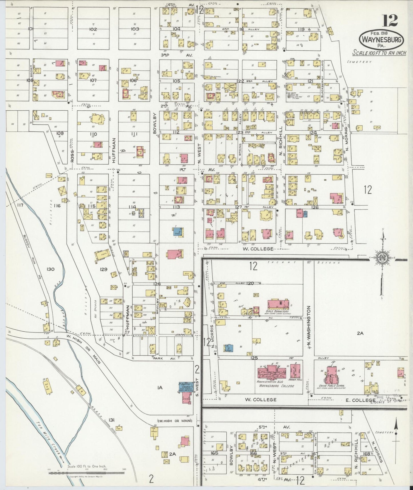 Sanborn Fire Insurance Map from Waynesburg, Greene County, Pennsylvania (1918), Sheet #0012 - Complete Map Set gallery image, historic Sanborn map, vintage wall art, Pennsylvania Pennsylvania