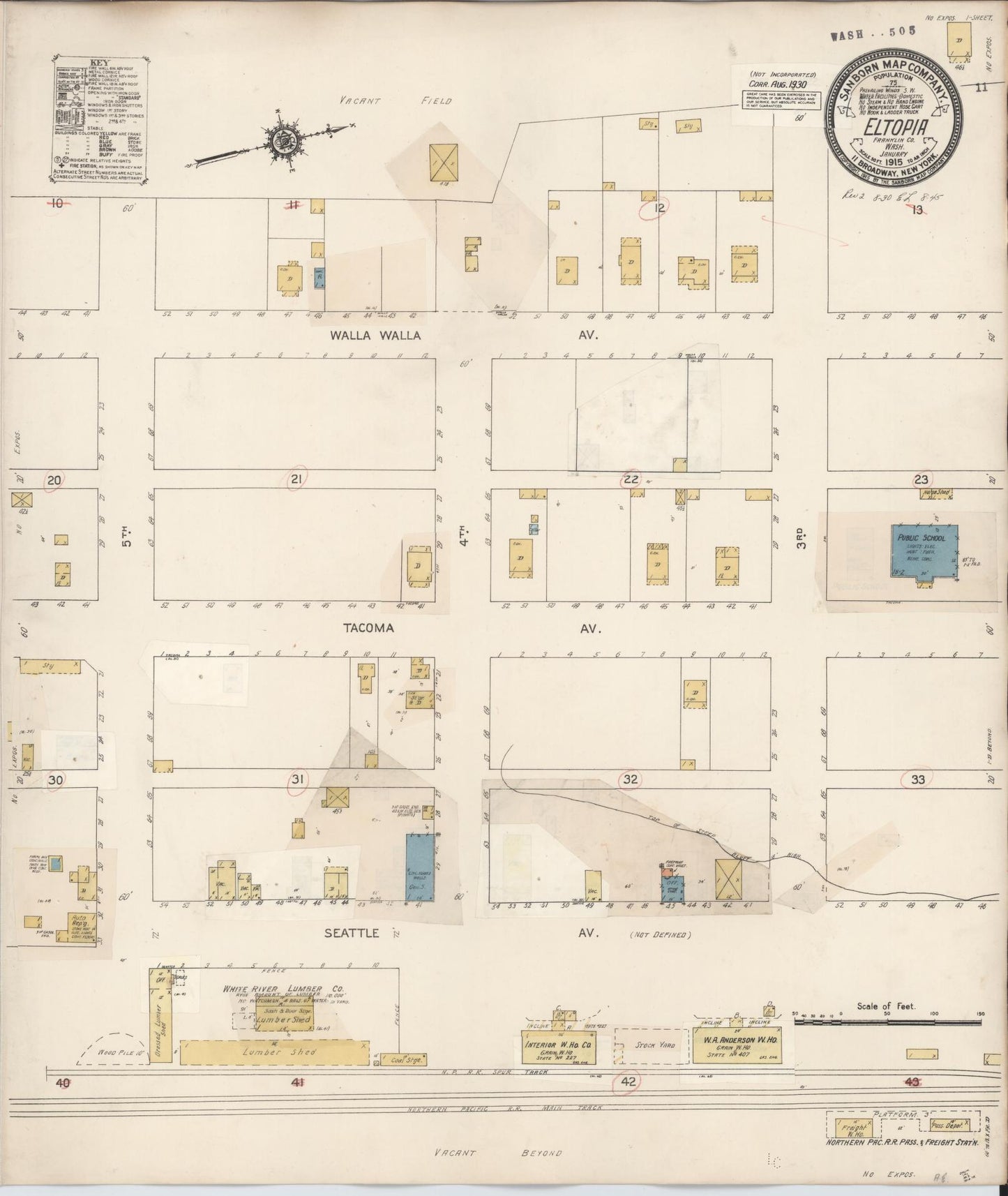 Sanborn Fire Insurance Map from Eltopia, Franklin County, Washington (1930), Sheet #0001 - Historic Sanborn Fire Insurance Map Print, vintage old map wall art, antique decor, genealogy gift, Washington Washington map