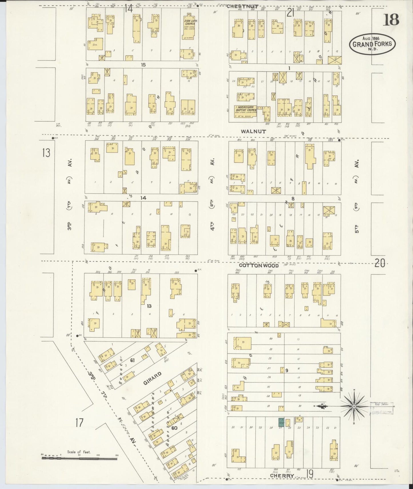 Sanborn Fire Insurance Map from Grand Forks, Grand Forks County, North Dakota (1906), Sheet #0018 - Historic Sanborn Fire Insurance Map Print, vintage old map wall art, antique decor, genealogy gift, North Dakota North Dakota map