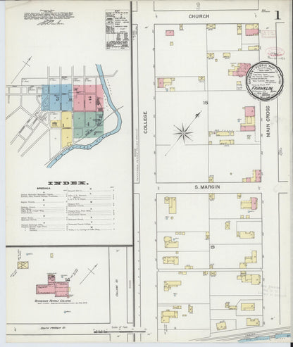 Sanborn Fire Insurance Map from Franklin, Williamson County, Tennessee (1893), Sheet #0001 - Complete Map Set gallery image, historic Sanborn map, vintage wall art, Tennessee Tennessee