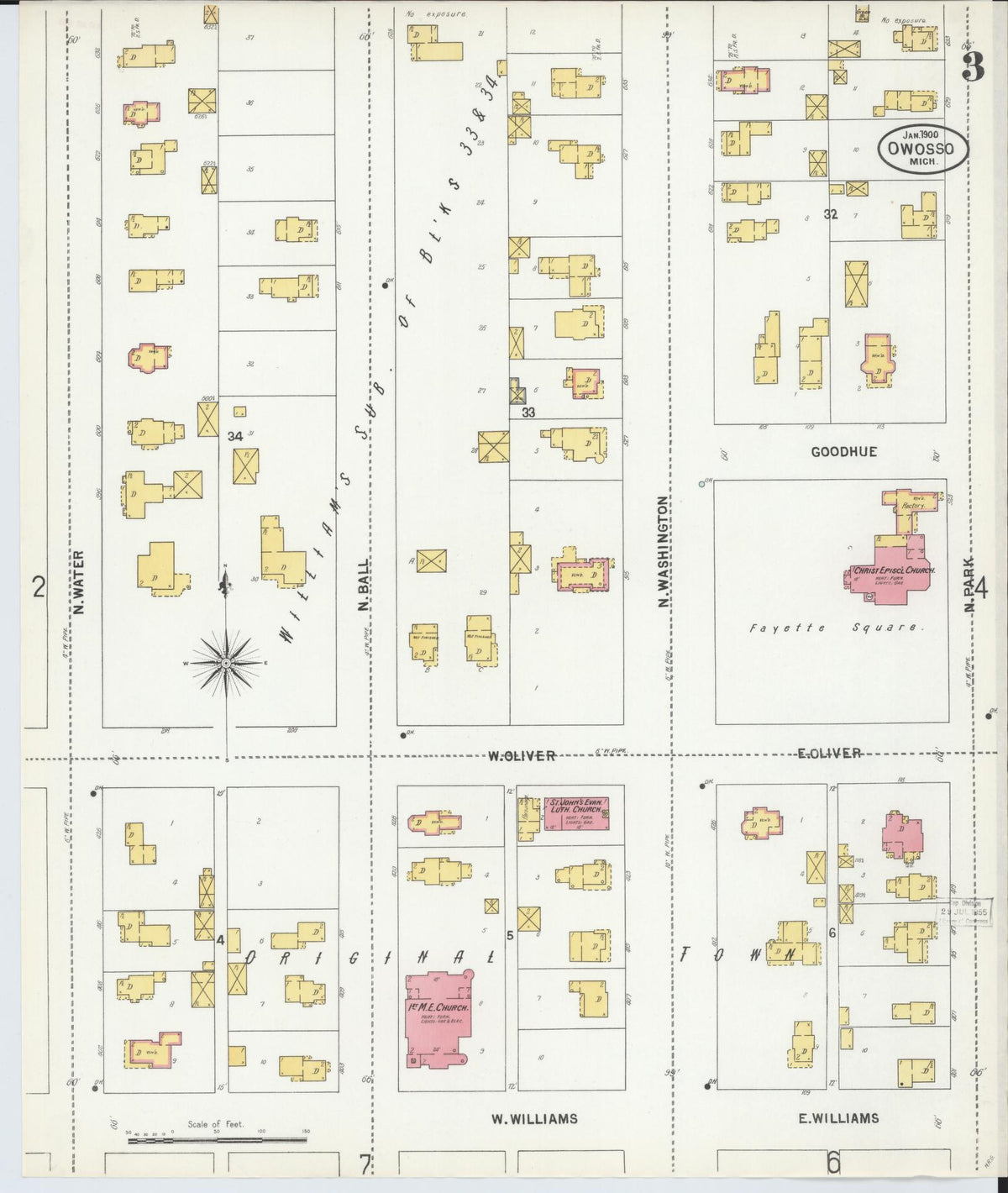 Sanborn Fire Insurance Map from Owosso, Shiawassee County, Michigan (1900), Sheet #0003 - Historic Sanborn Fire Insurance Map Print, vintage old map wall art, antique decor, genealogy gift, Michigan Michigan map