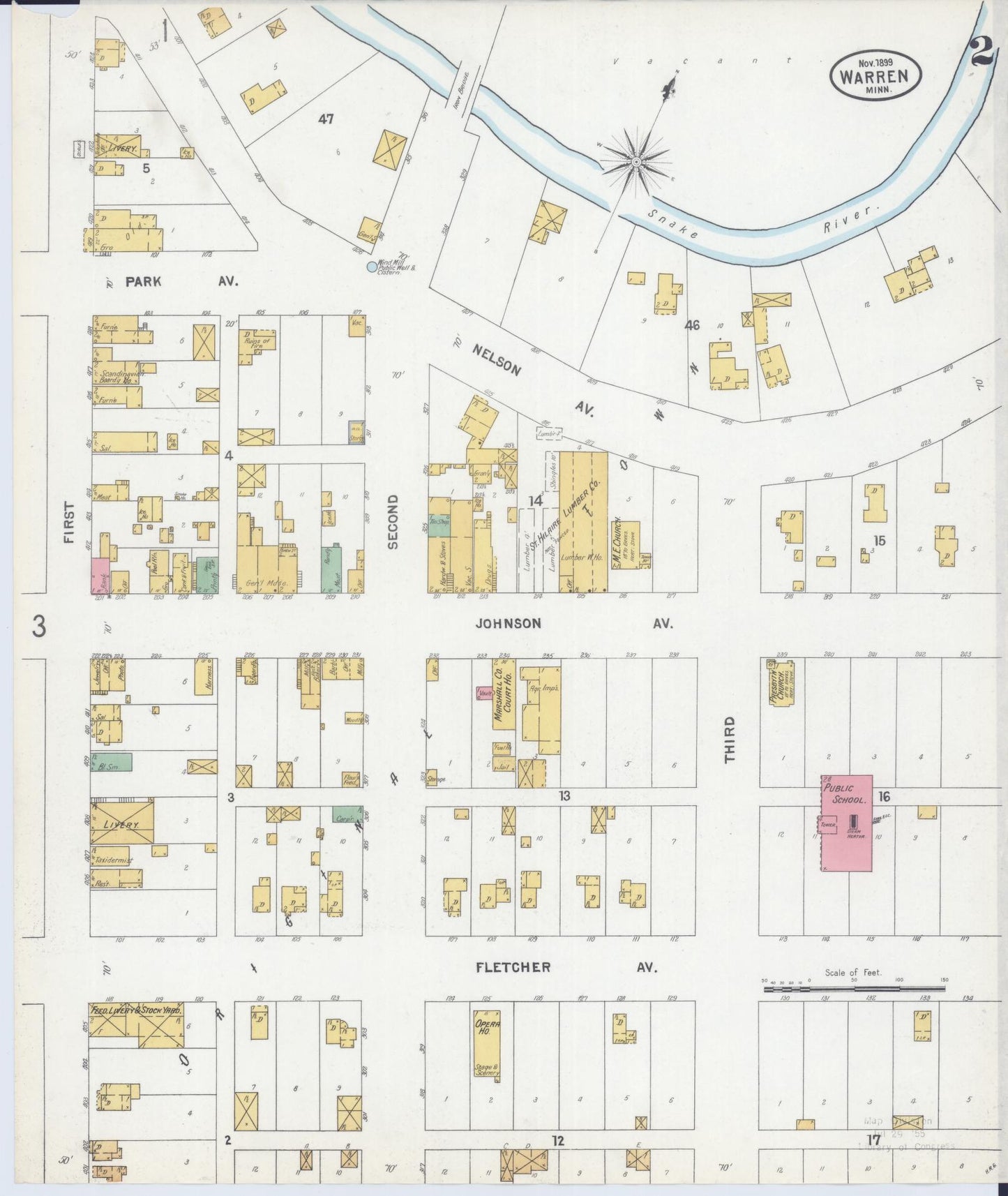 Sanborn Fire Insurance Map from Warren, Marshall County, Minnesota (1899), Sheet #0002 - Historic Sanborn Fire Insurance Map Print, vintage old map wall art, antique decor, genealogy gift, Minnesota Minnesota map