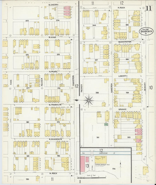 Sanborn Fire Insurance Map from Shamokin, Northumberland County, Pennsylvania (1907), Sheet #0011 - Historic Sanborn Fire Insurance Map Print, vintage old map wall art, antique decor, genealogy gift, Pennsylvania Pennsylvania map
