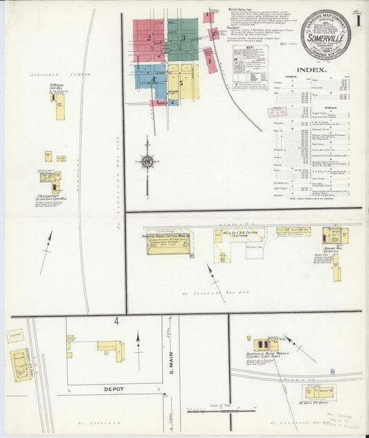 Sanborn Fire Insurance Map from Somerville, Fayette County, Tennessee (1909), Sheet #0001 - Complete Map Set gallery image, historic Sanborn map, vintage wall art, Tennessee Tennessee