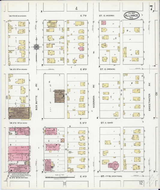 Sanborn Fire Insurance Map from Alliance, Box Butte County, Nebraska (1920), Sheet #0007 - Historic Sanborn Fire Insurance Map Print, vintage old map wall art, antique decor, genealogy gift, Nebraska Nebraska map
