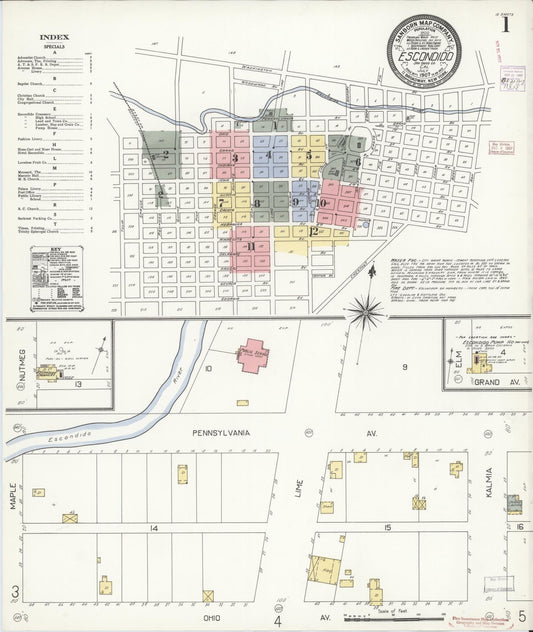 Sanborn Fire Insurance Map from Escondido, San Diego County, California (1907), Sheet #0001 - Historic Sanborn Fire Insurance Map Print, vintage old map wall art, antique decor, genealogy gift, California California map