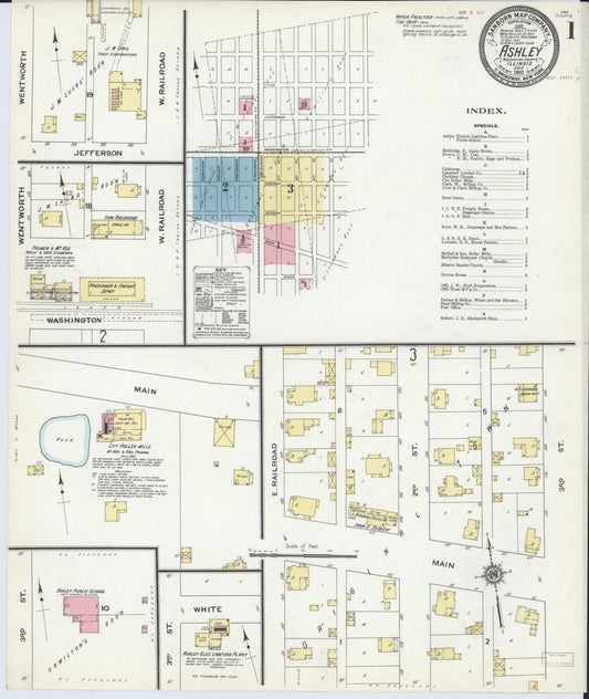 Sanborn Fire Insurance Map from Ashley, Washington County, Illinois (1910), Sheet #0001 - Complete Map Set gallery image, historic Sanborn map, vintage wall art, Illinois Illinois