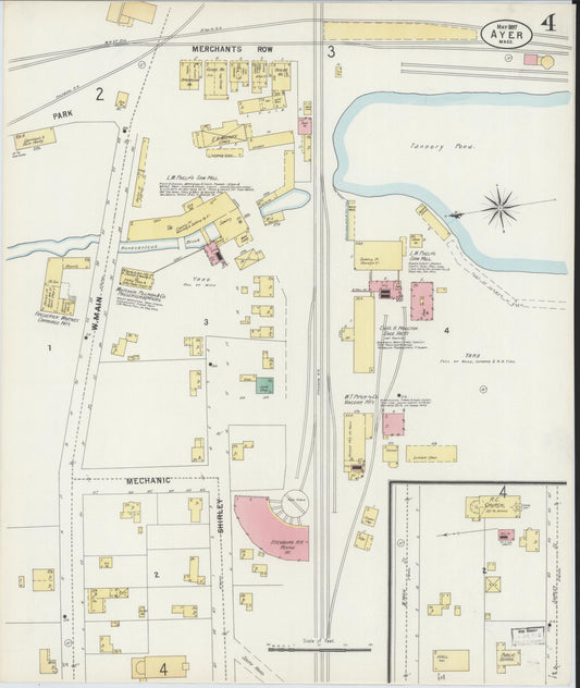 Sanborn Fire Insurance Map from Ayer, Middlesex County, Massachusetts (1897), Sheet #0004 - Historic Sanborn Fire Insurance Map Print, vintage old map wall art, antique decor, genealogy gift, Massachusetts Massachusetts map