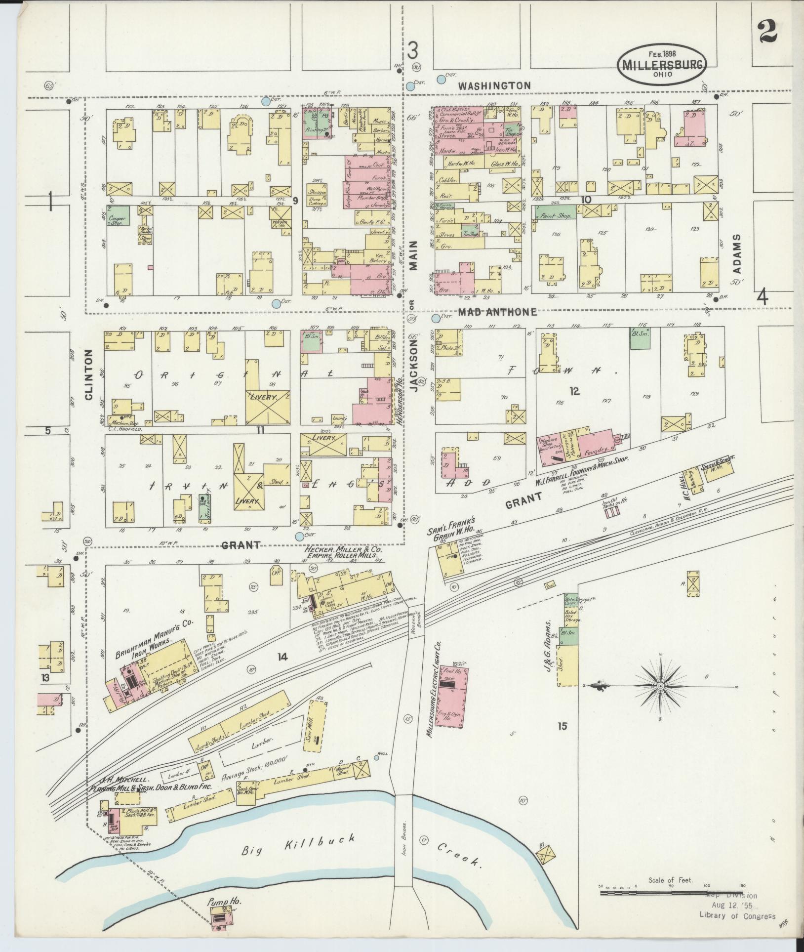 Sanborn Fire Insurance Map from Millersburg, Holmes County, Ohio (1898), Sheet #0002 - Historic Sanborn Fire Insurance Map Print, vintage old map wall art, antique decor, genealogy gift, Ohio Ohio map