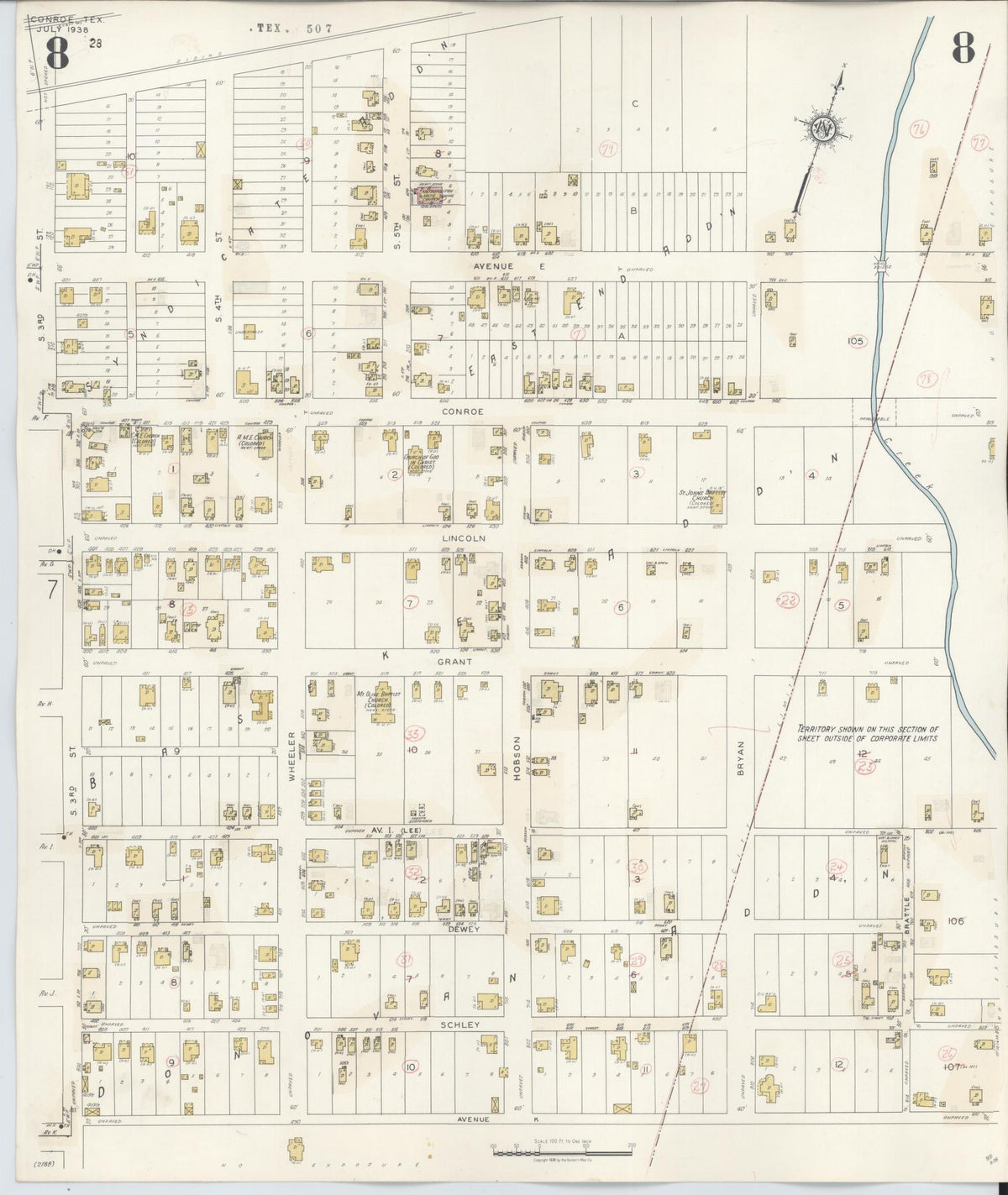 Sanborn Fire Insurance Map from Conroe, Montgomery County, Texas (1943), Sheet #0008 - Complete Map Set gallery image, historic Sanborn map, vintage wall art, Texas Texas