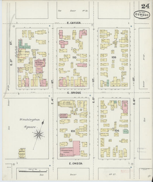 Sanborn Fire Insurance Map from Oswego, Oswego County, New York (1890), Sheet #0024 - Historic Sanborn Fire Insurance Map Print, vintage old map wall art, antique decor, genealogy gift, New York New York map