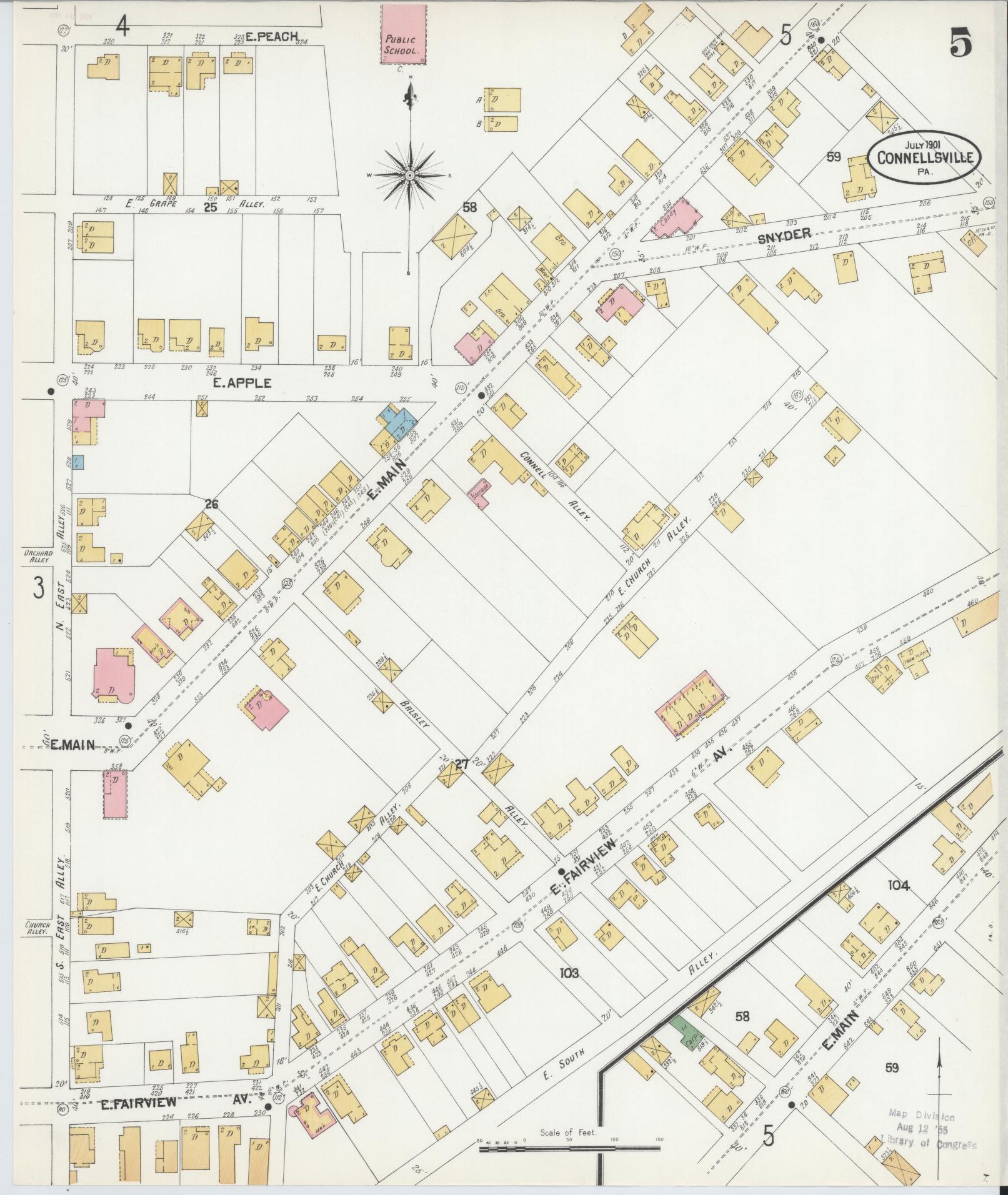 Sanborn Fire Insurance Map from Connellsville, Fayette County, Pennsylvania (1901), Sheet #0005 - Historic Sanborn Fire Insurance Map Print, vintage old map wall art, antique decor, genealogy gift, Pennsylvania Pennsylvania map