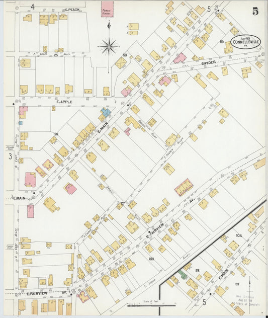 Sanborn Fire Insurance Map from Connellsville, Fayette County, Pennsylvania (1901), Sheet #0005 - Historic Sanborn Fire Insurance Map Print, vintage old map wall art, antique decor, genealogy gift, Pennsylvania Pennsylvania map