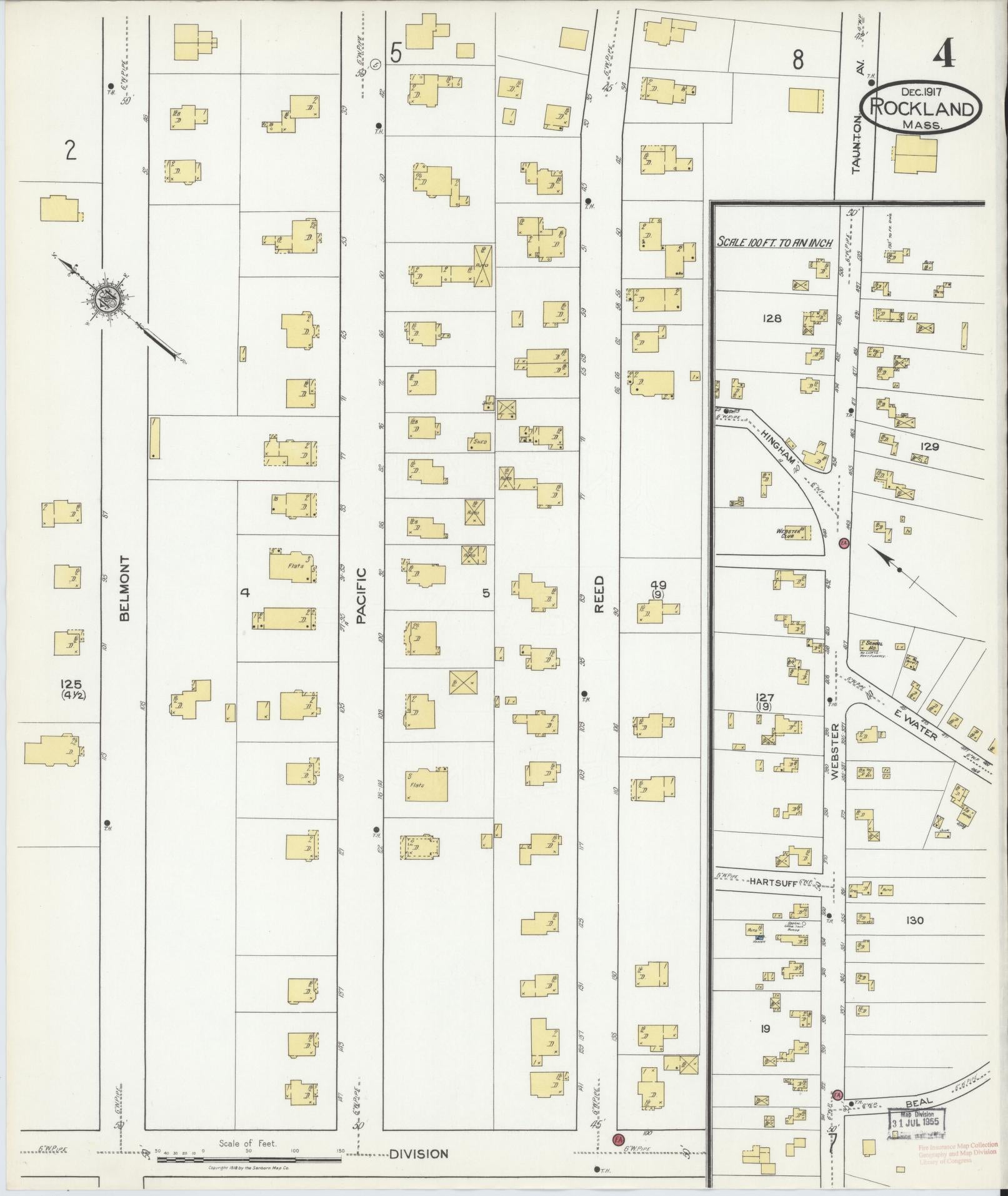Sanborn Fire Insurance Map from Rockland, Plymouth County, Massachusetts (1917), Sheet #0004 - Complete Map Set gallery image, historic Sanborn map, vintage wall art, Massachusetts Massachusetts