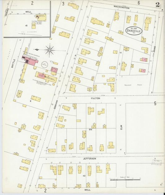 Sanborn Fire Insurance Map from Dansville, Livingston County, New York (1904), Sheet #0002 - Historic Sanborn Fire Insurance Map Print, vintage old map wall art, antique decor, genealogy gift, New York New York map