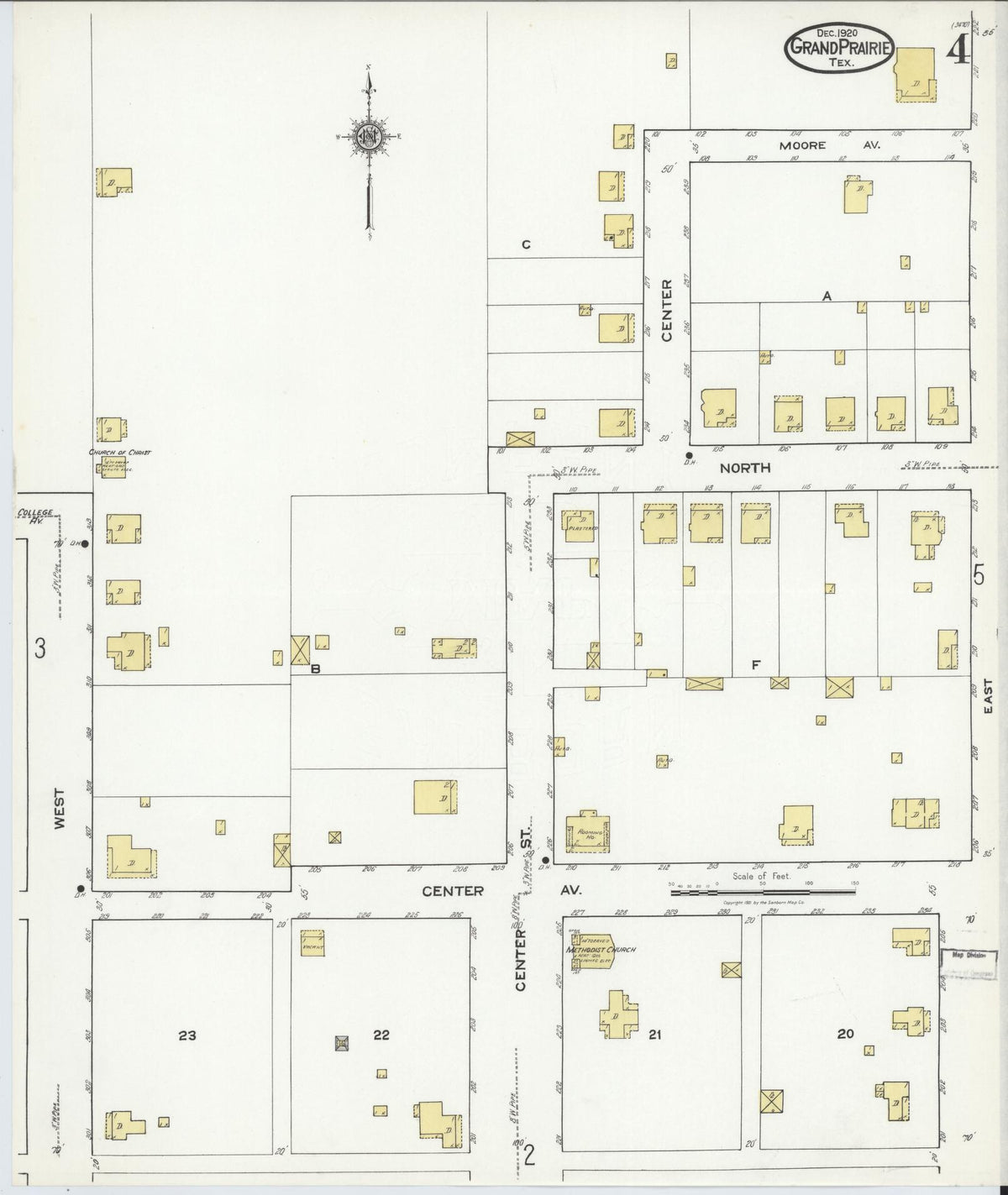 Sanborn Fire Insurance Map from Grand Prairie, Dallas County, Texas (1920), Sheet #0004 - Complete Map Set gallery image, historic Sanborn map, vintage wall art, Texas Texas