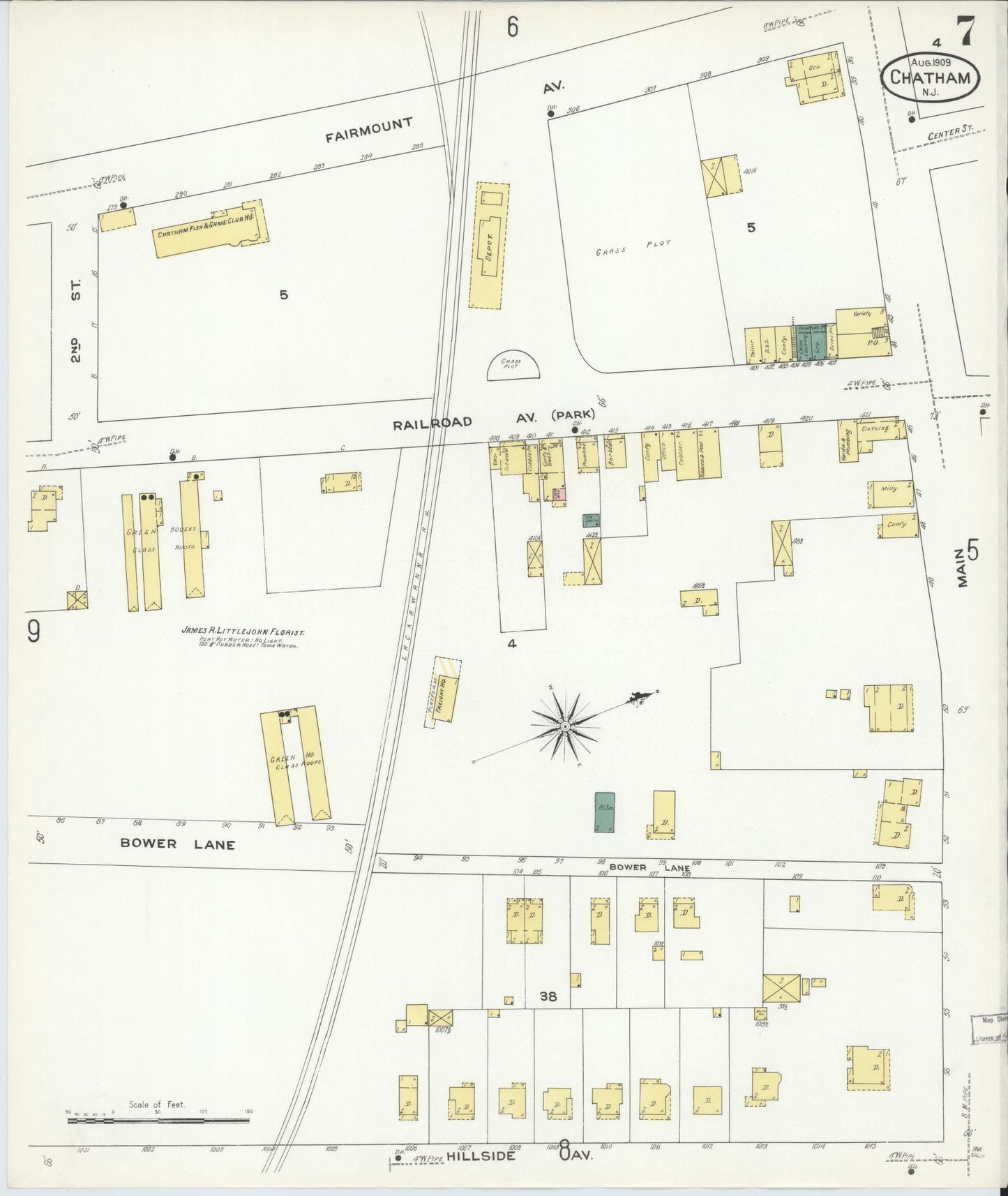 Sanborn Fire Insurance Map from Chatham, Morris County, New Jersey (1909), Sheet #0007 - Complete Map Set gallery image, historic Sanborn map, vintage wall art, New Jersey New Jersey